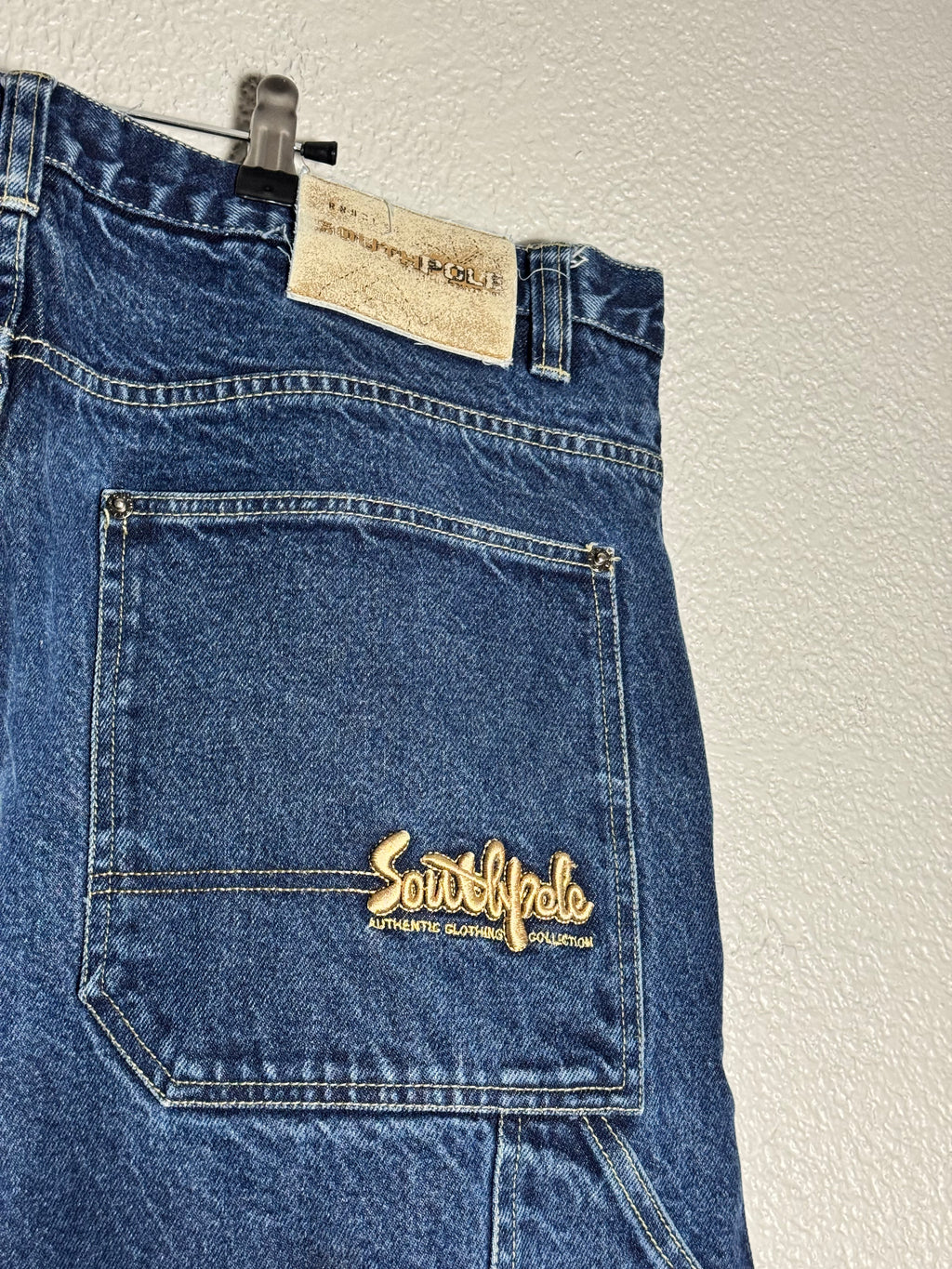 Grunge Emo Vintage Baggy Wide Leg Dark Blue w Yellow Southpole Jeans Original 42