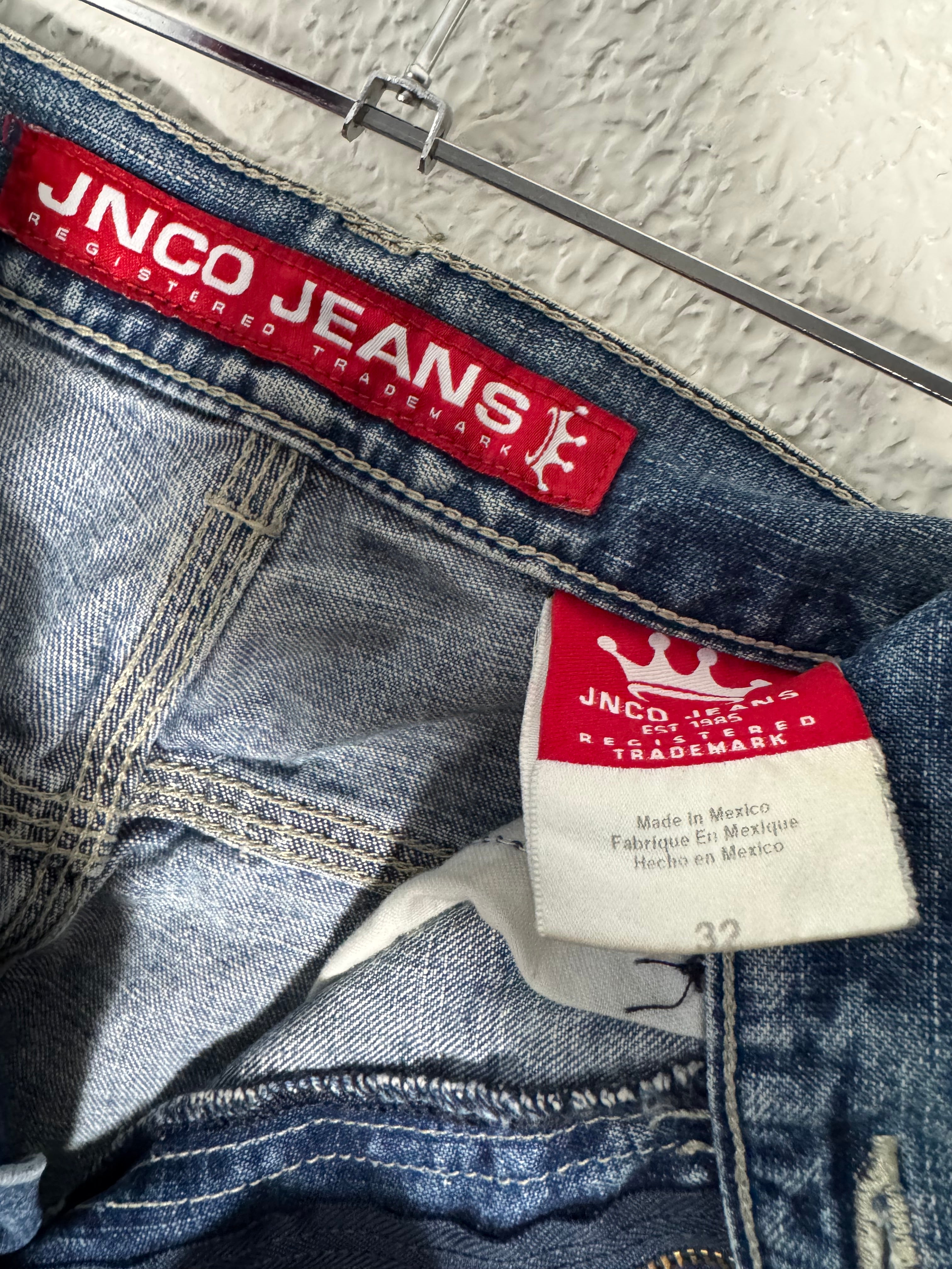 Vintage JNCO Jeans Shorts Blue Denim Y2K 90s Wide Baggy Double Pocket Size 32