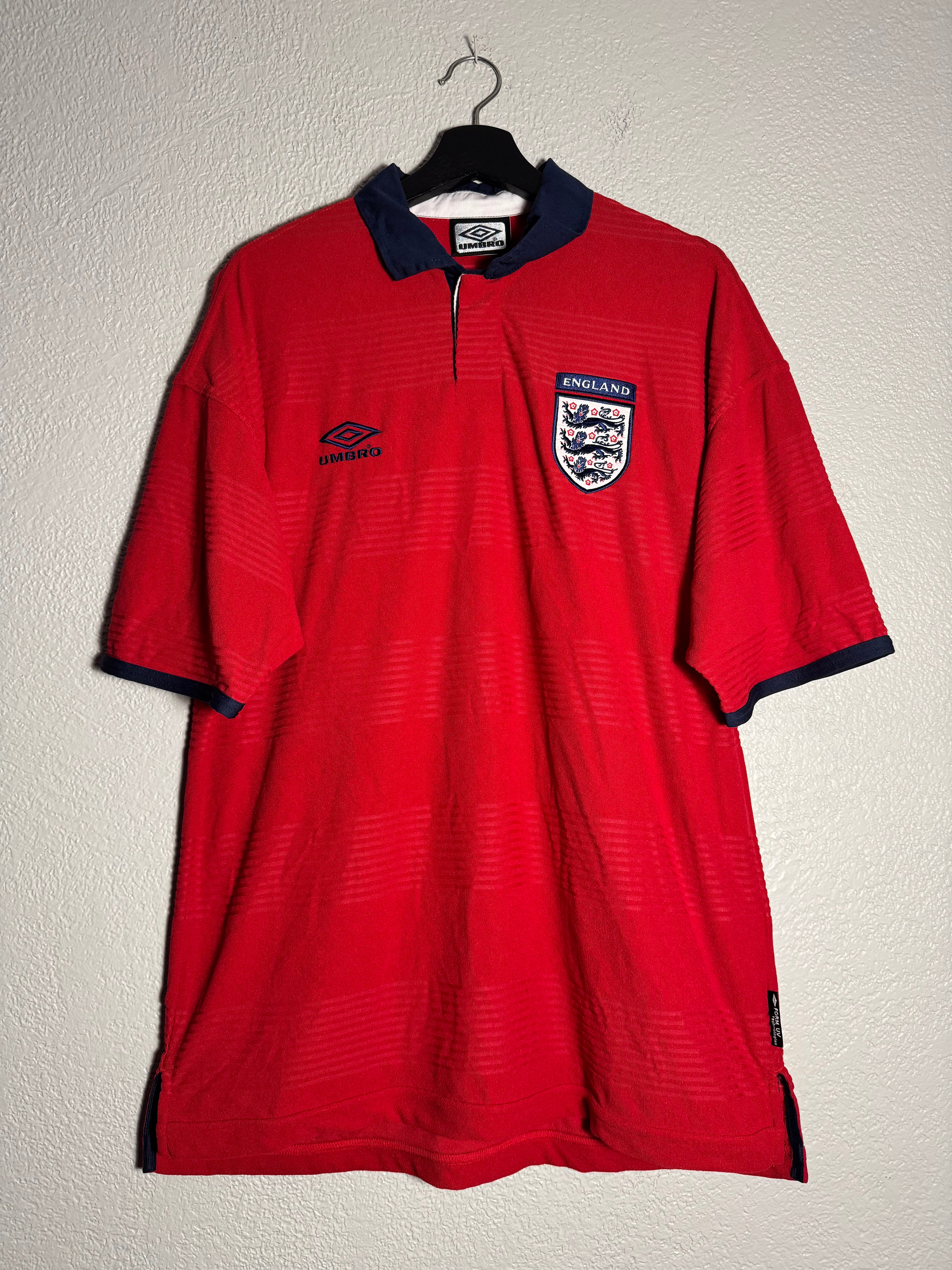 England Umbro Football Shirt Away 1999/2000/2001 Red Soccer Jersey Men Size Large