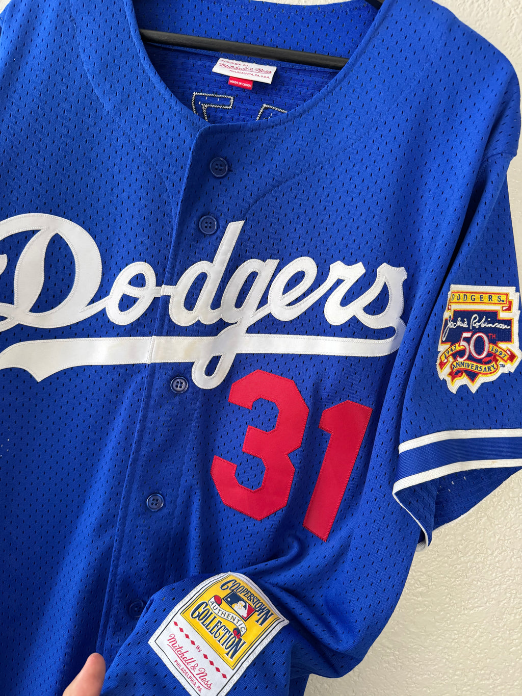Mitchell & Ness Sewn Jersey Mike Piazza #31 Dodgers Jackie 50th Jersey Size 44 Large