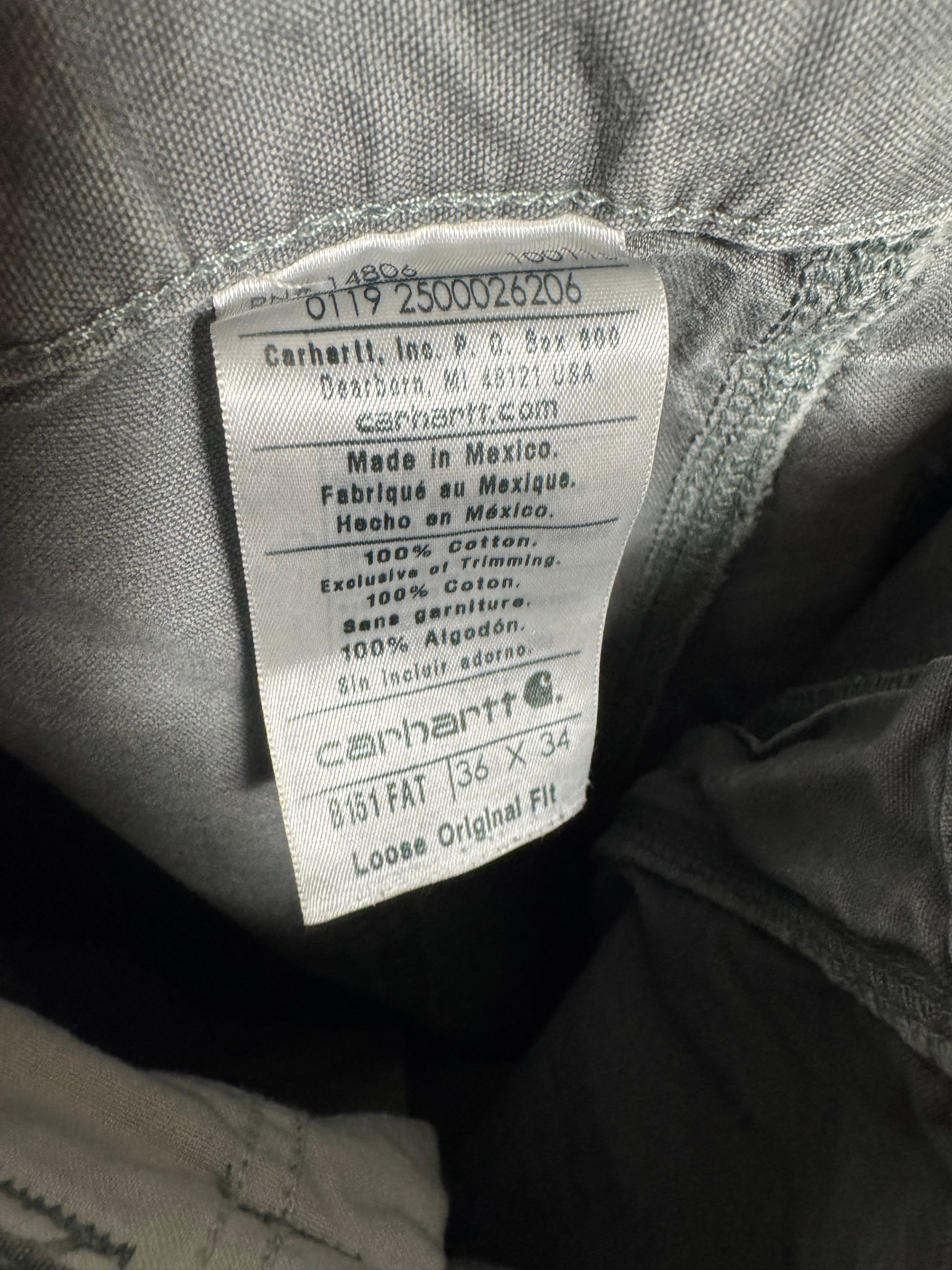 Vintage Carhartt Pants Mens 36x34 Fit Gray Dungaree Carpenter Canvas Baggy