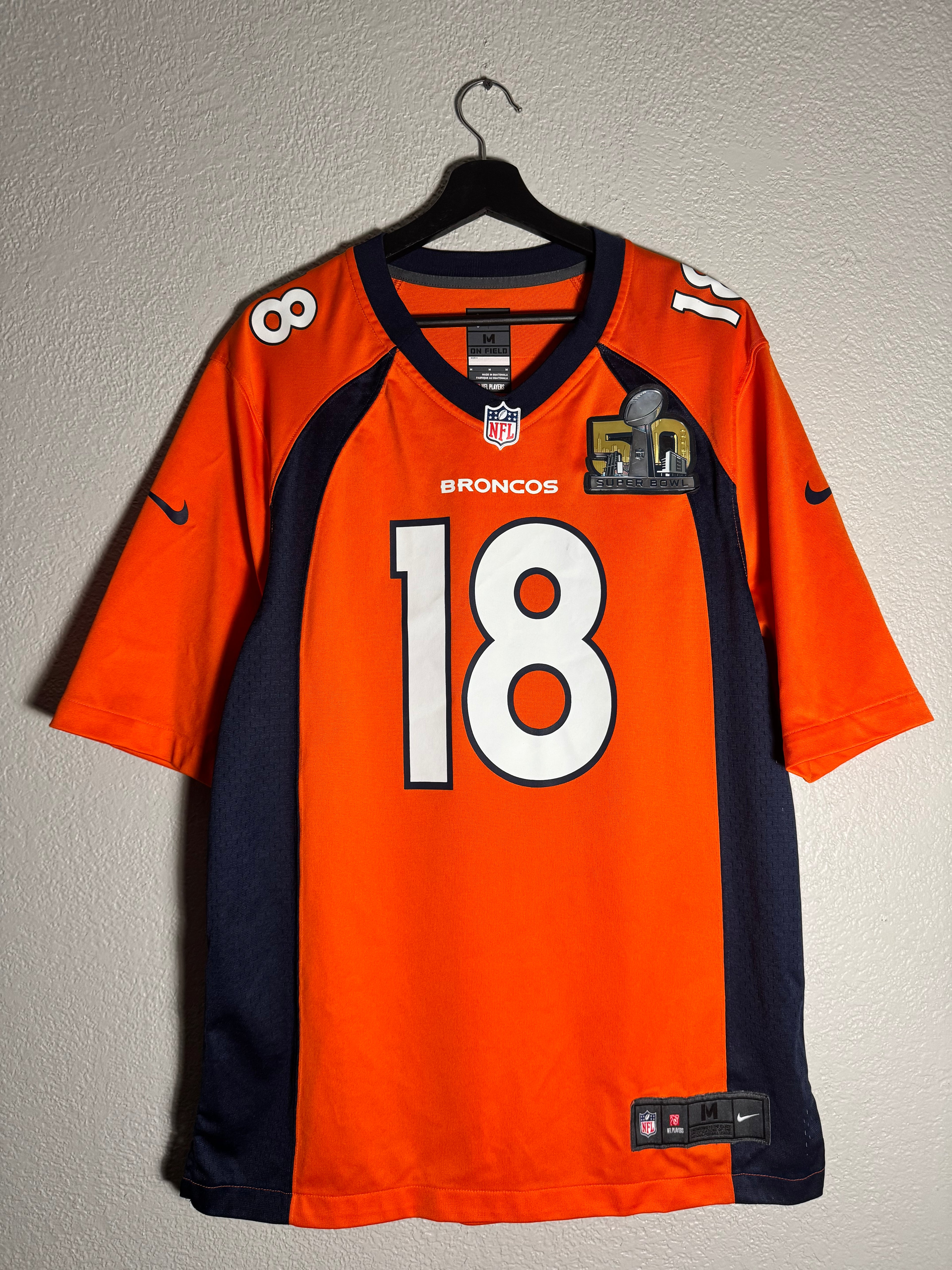 Nike Denver Broncos #18 Peyton Manning NFL Jersey Super Bowl 50 Patch Size Medium