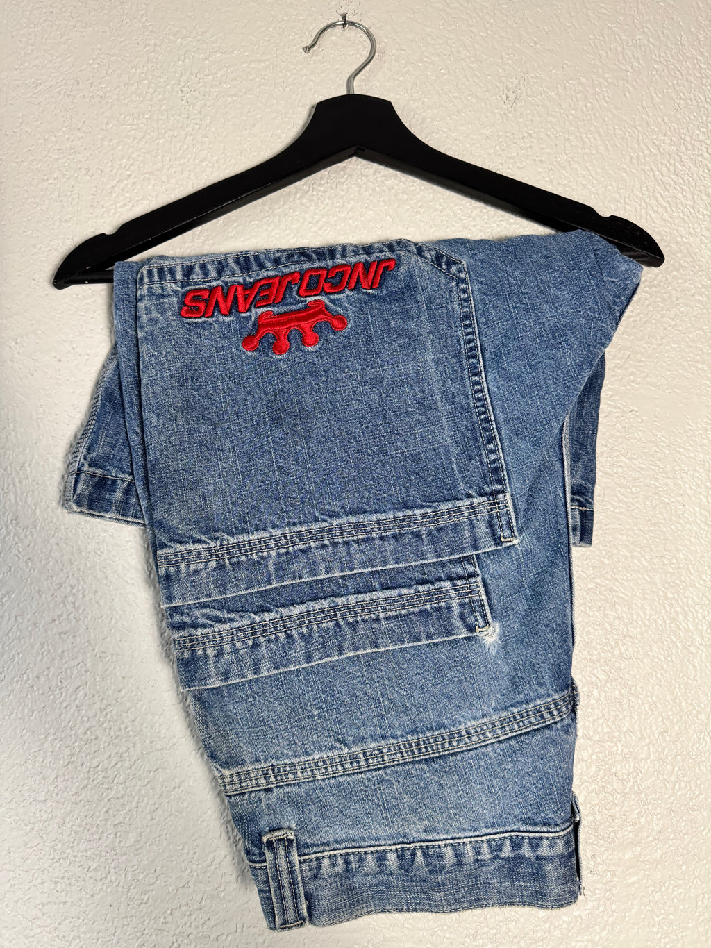 Vintage JNCO Jeans Shorts Blue Denim Y2K 90s Wide Baggy Double Pocket Size 32