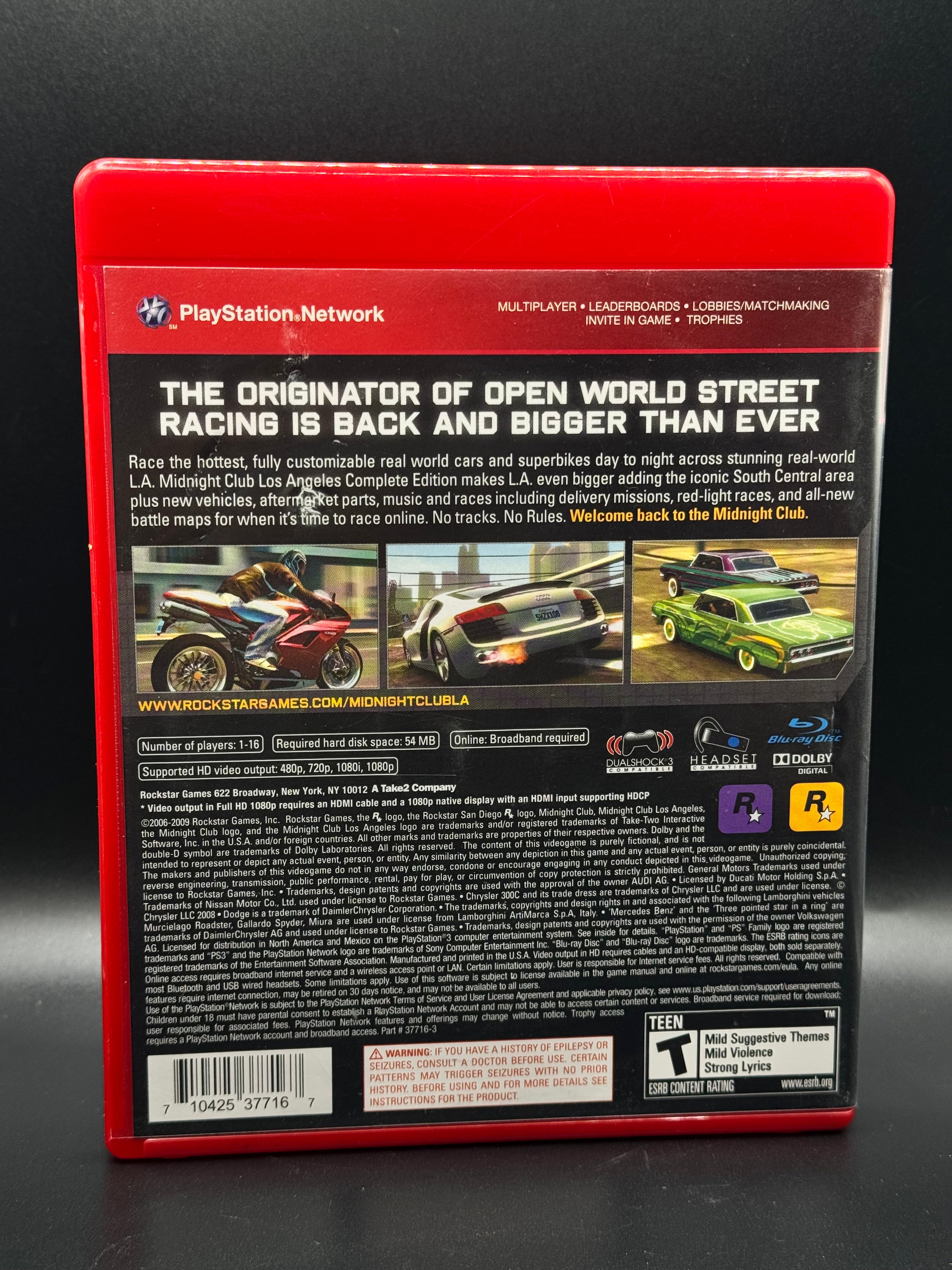 PS3 Midnight Club Los Angeles Edition Greatest Hits - Complete in Box (POSTER INCLUDED)
