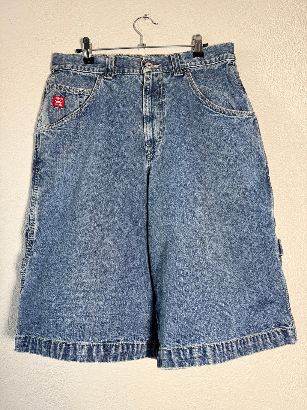 Vintage JNCO Jeans Shorts Blue Denim Y2K 90s Wide Baggy Double Pocket Size 32