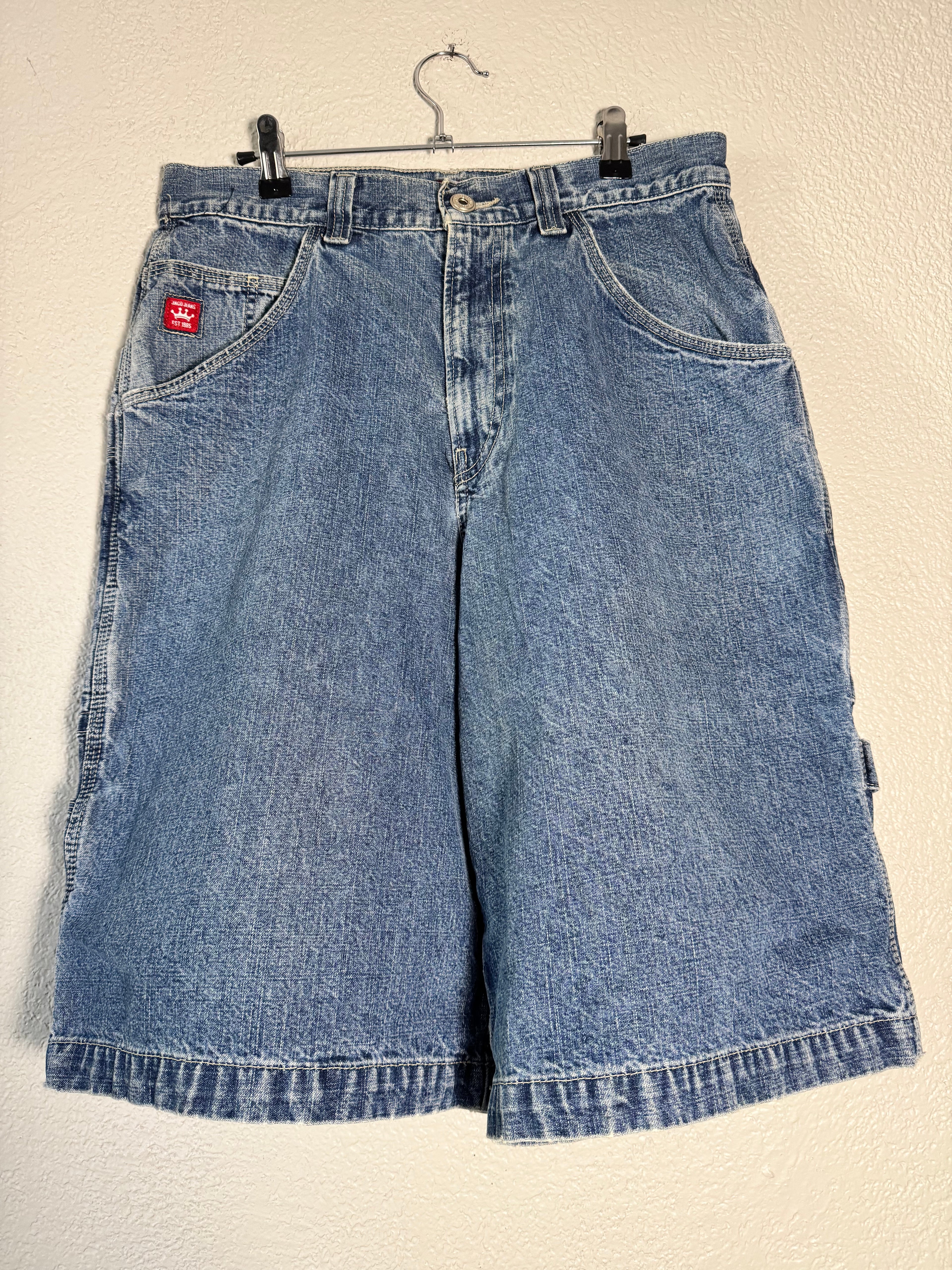 Vintage JNCO Jeans Shorts Blue Denim Y2K 90s Wide Baggy Double Pocket Size 32