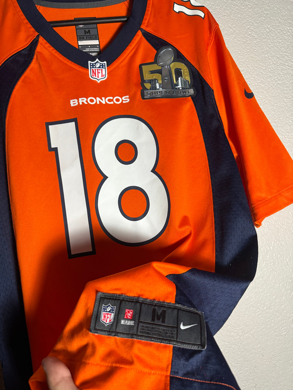Nike Denver Broncos #18 Peyton Manning NFL Jersey Super Bowl 50 Patch Size Medium