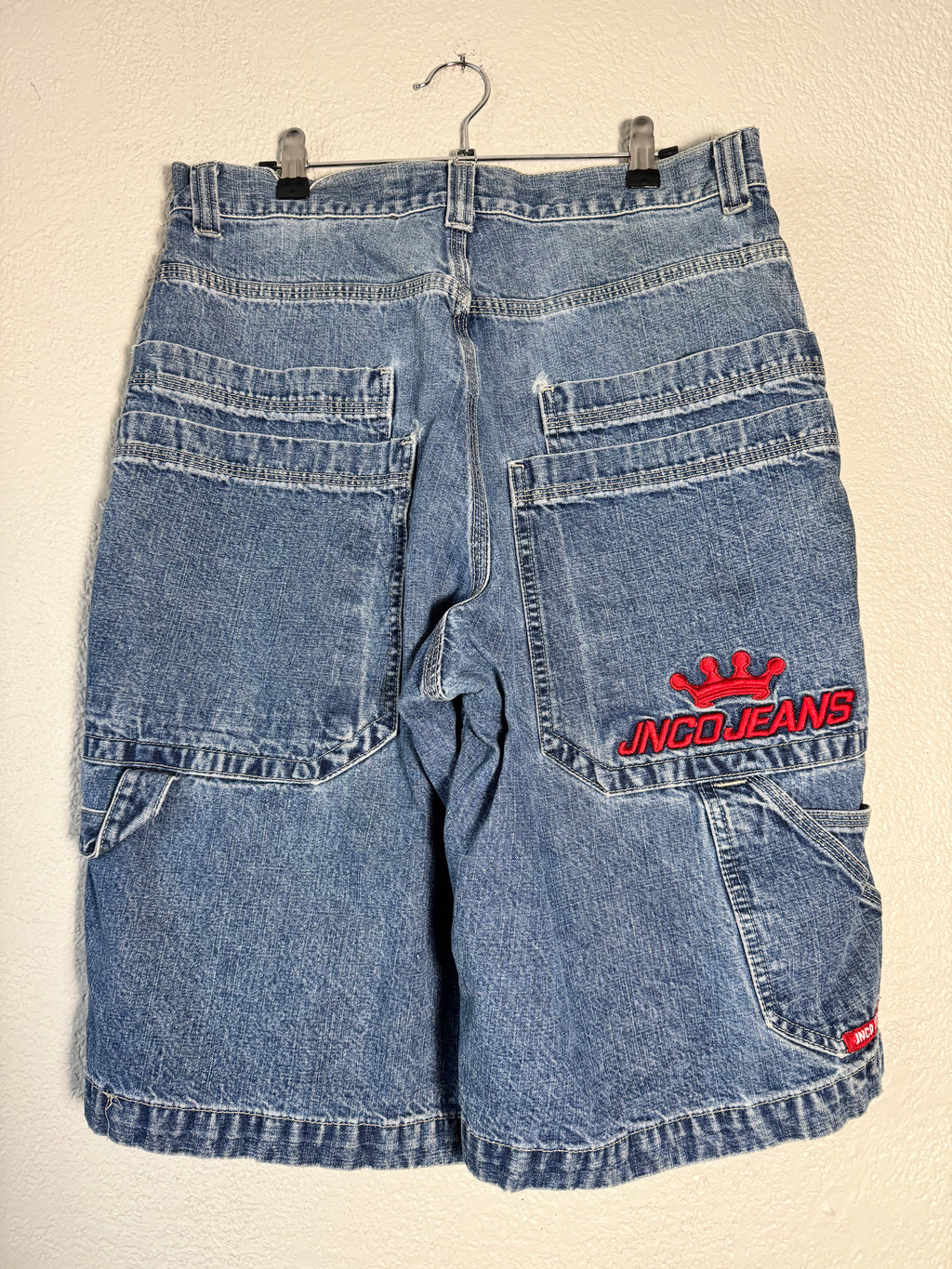 Vintage JNCO Jeans Shorts Blue Denim Y2K 90s Wide Baggy Double Pocket Size 32