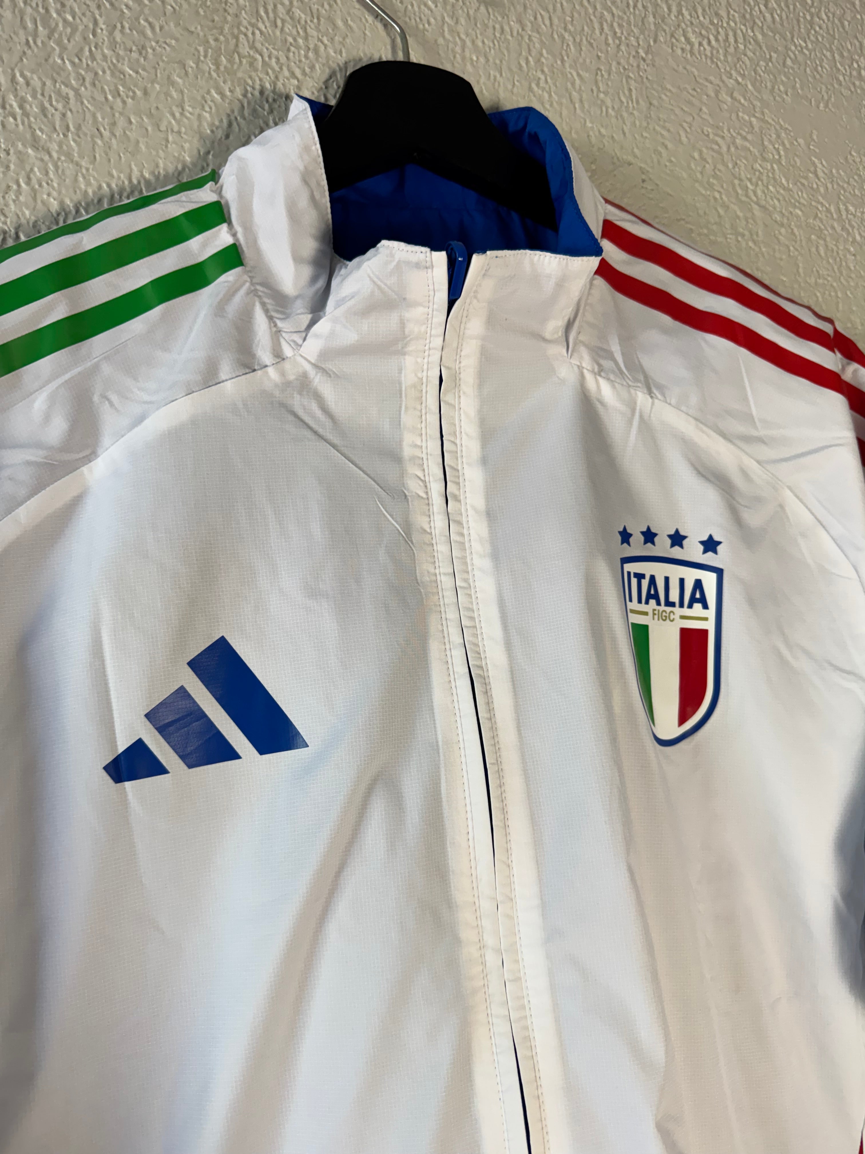 (NEW) Adidas Italy 2024 Track Jacket Windbreaker DOUBLE SIDED  Size Medium
