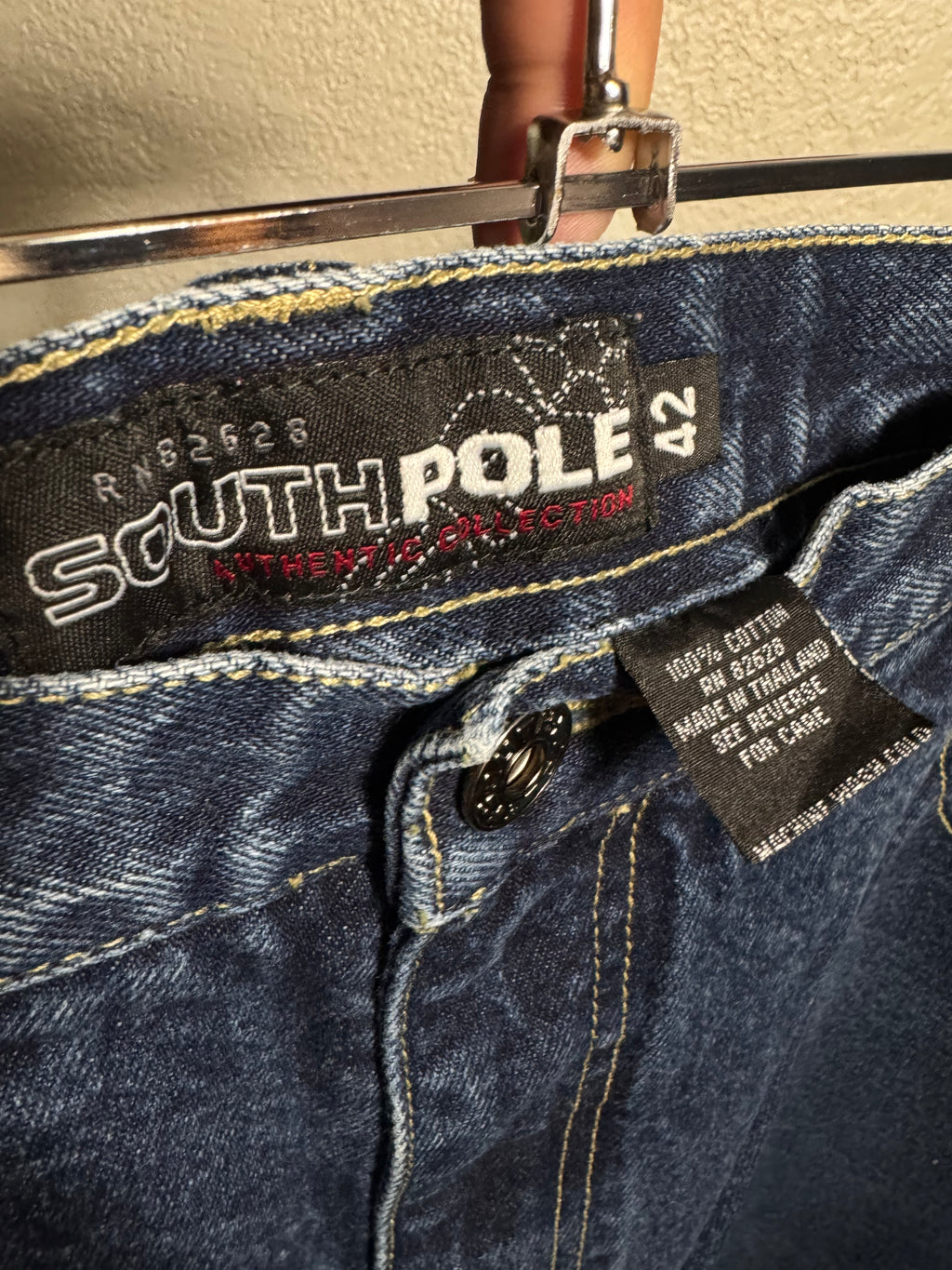 Grunge Emo Vintage Baggy Wide Leg Dark Blue w Yellow Southpole Jeans Original 42