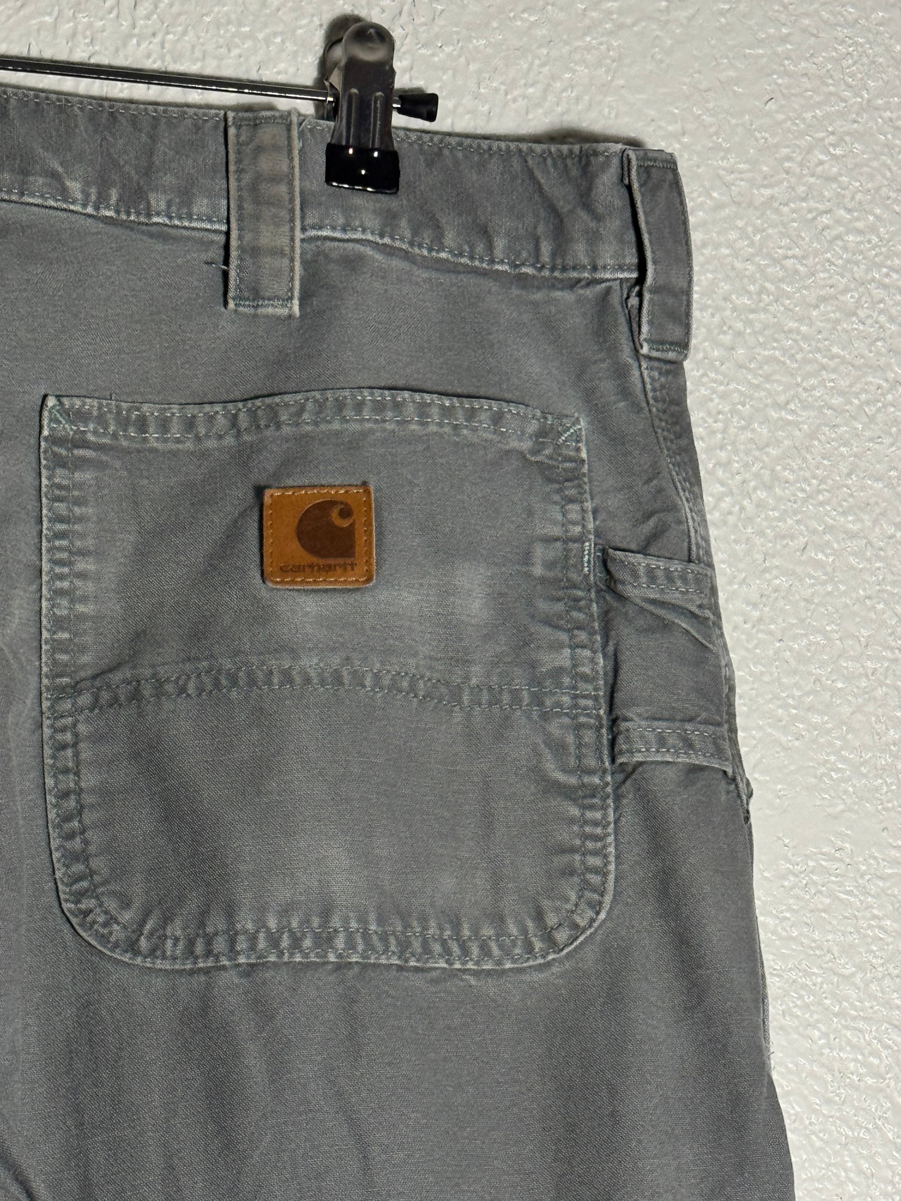 Vintage Carhartt Pants Mens 36x34 Fit Gray Dungaree Carpenter Canvas Baggy