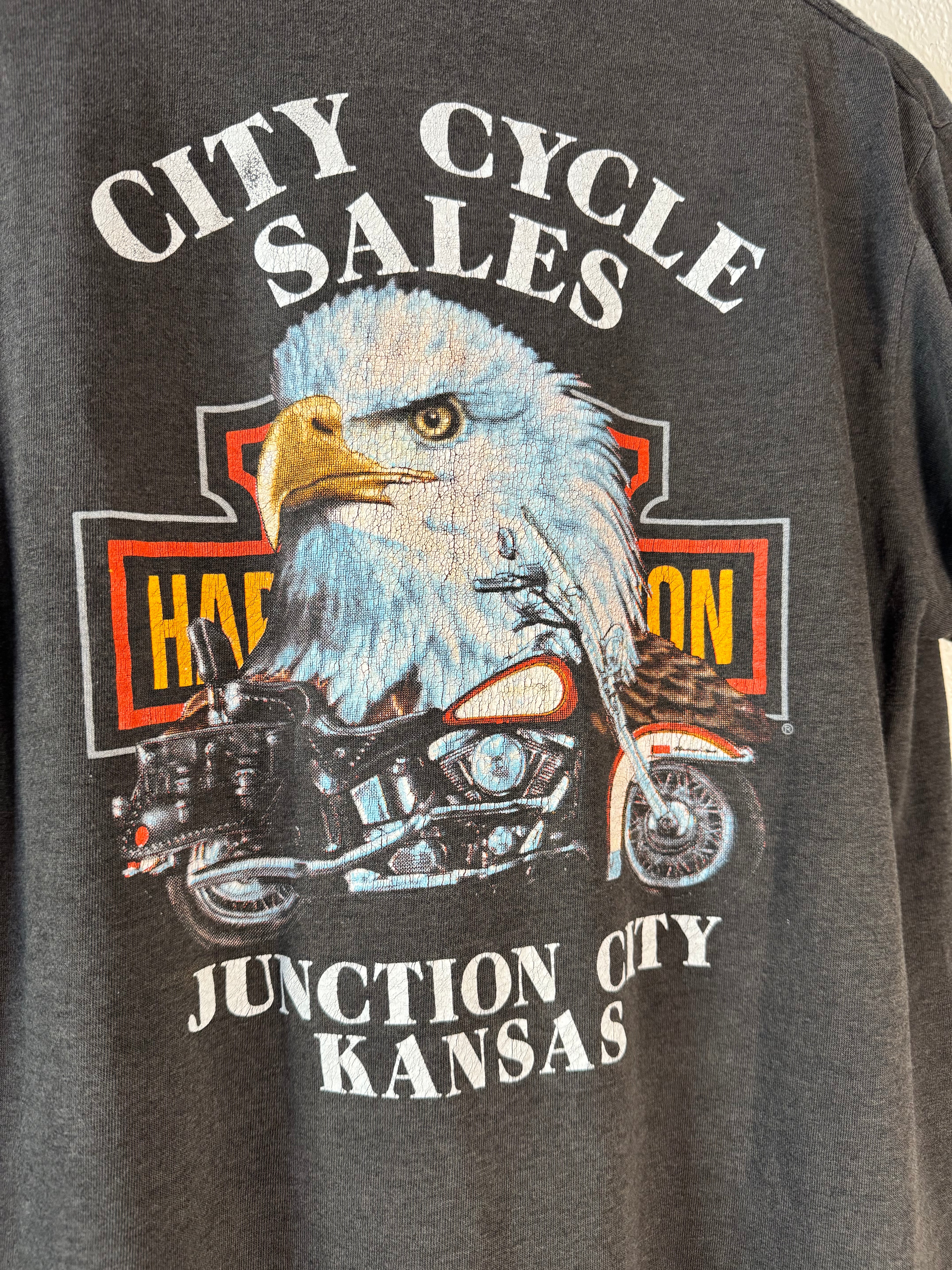 80s Harley Davidson 3D Emblem 1989 Rattlesnake Motorcycle Biker T-Shirt Size Medium