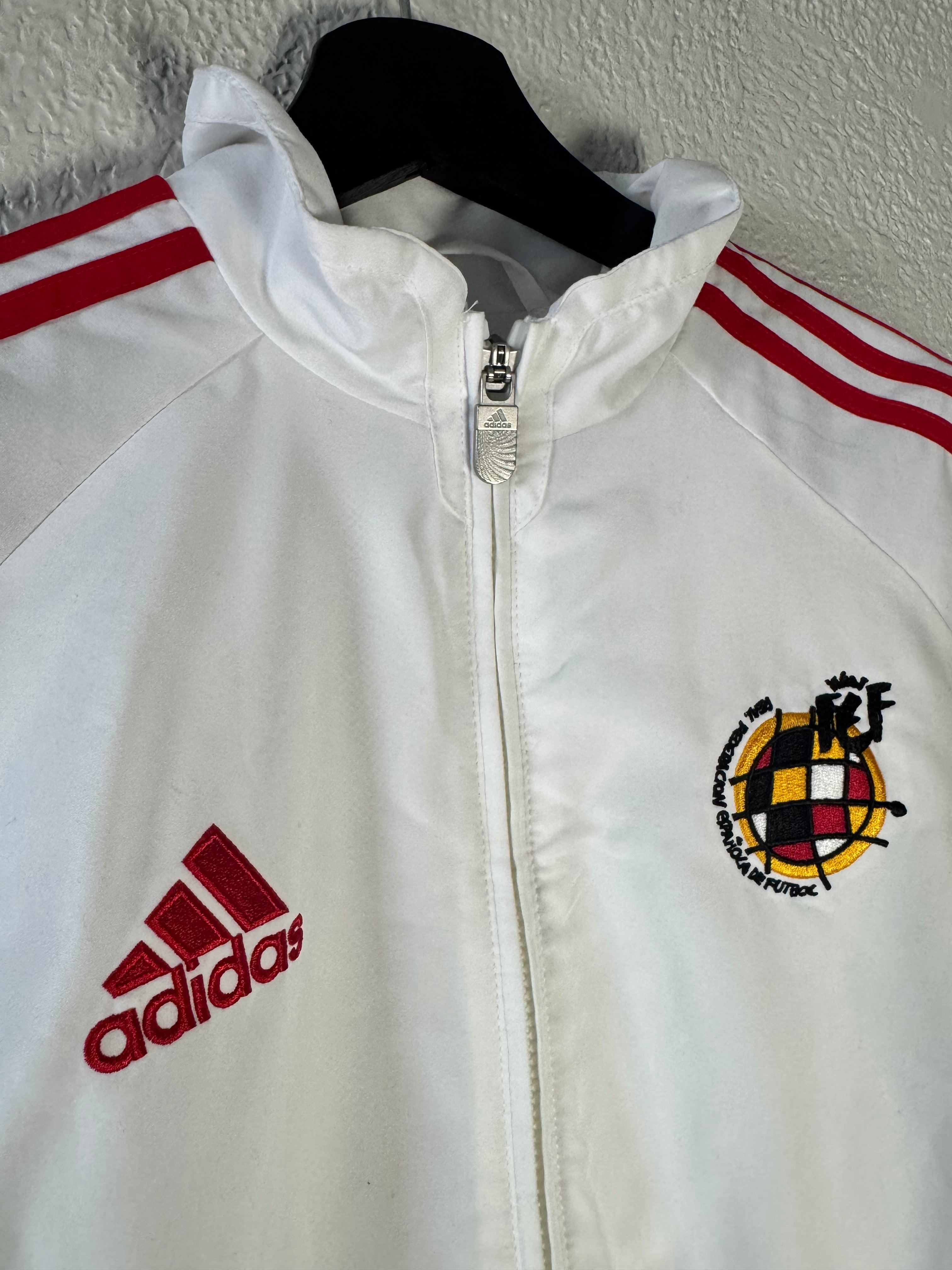 ADIDAS SPAIN 2010 VINTAGE TRAINING FOOTBALL JACKET WHITE SOCCER JACKET ZIP SIZE XL