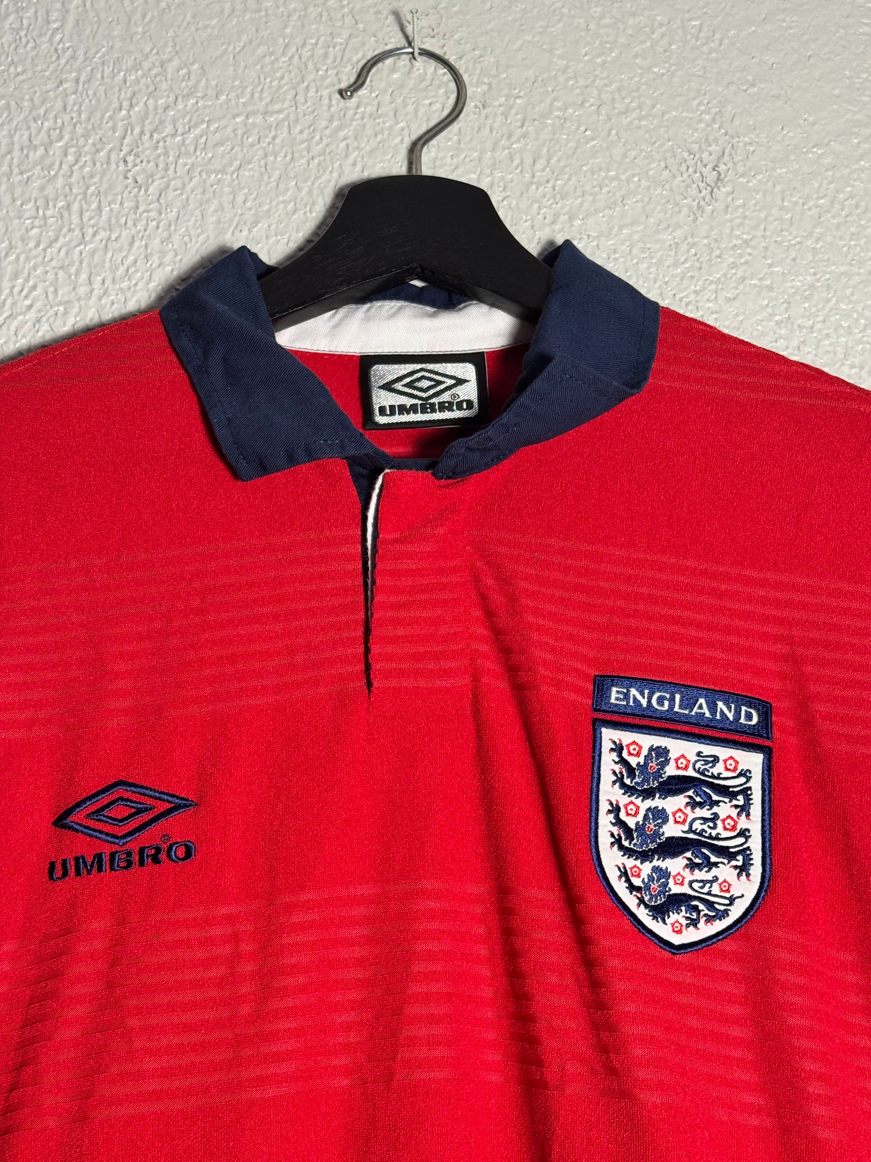 England Umbro Football Shirt Away 1999/2000/2001 Red Soccer Jersey Men Size Large