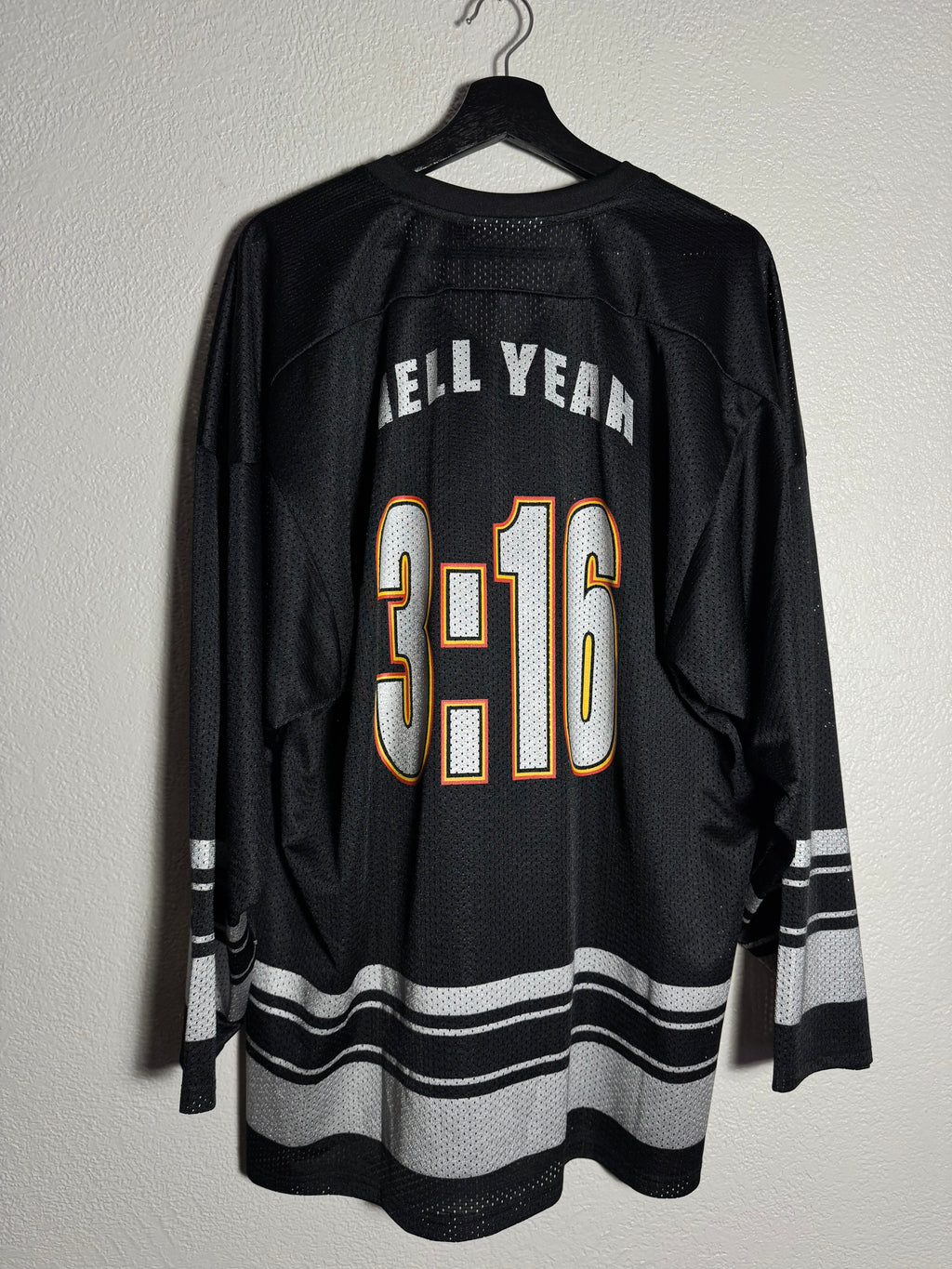 WWE Steve Austin 3:16 Hell Yeah Black Gray Orange White Mesh Jersey Shirt XL