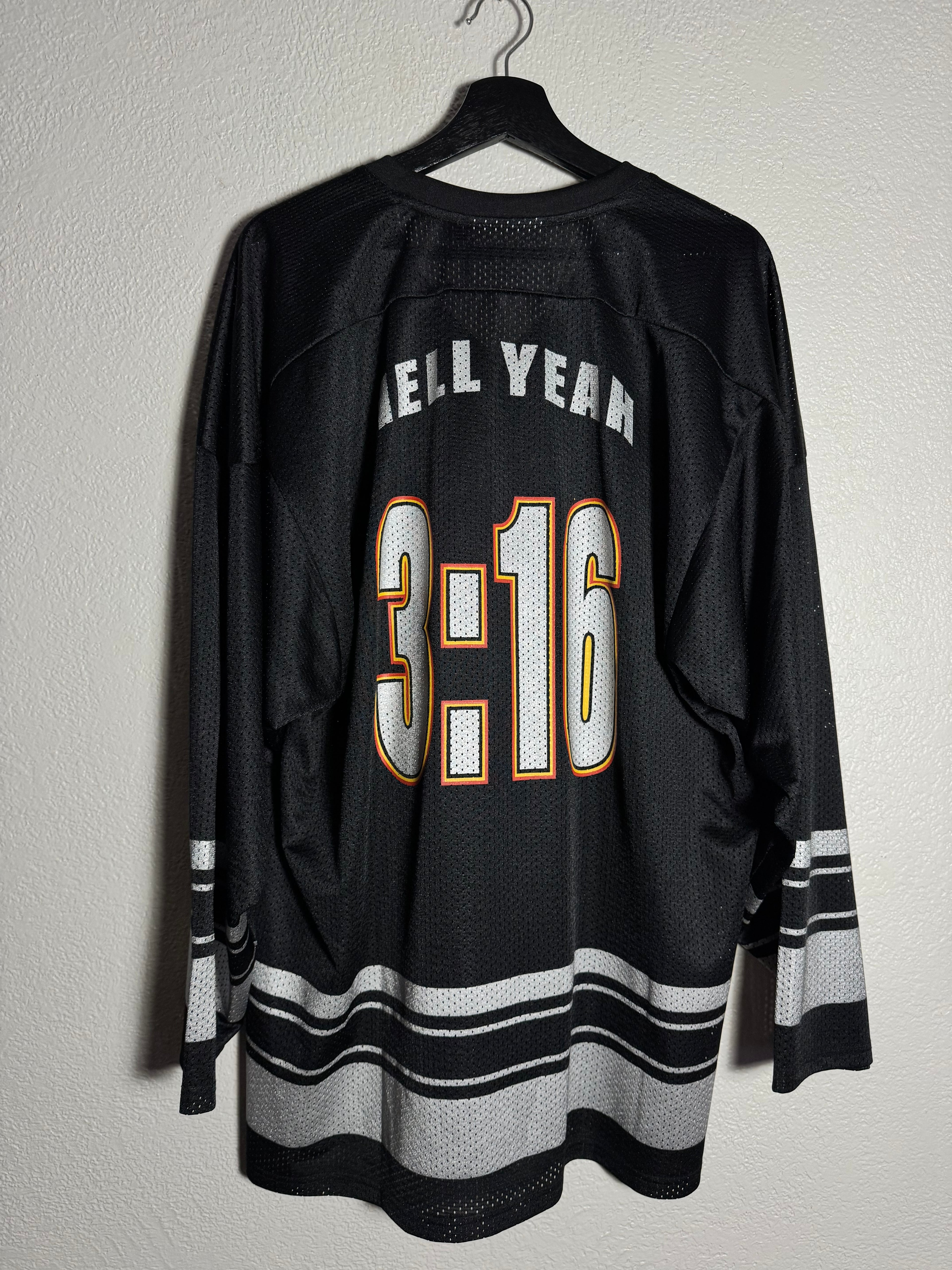 WWE Steve Austin 3:16 Hell Yeah Black Gray Orange White Mesh Jersey Shirt XL