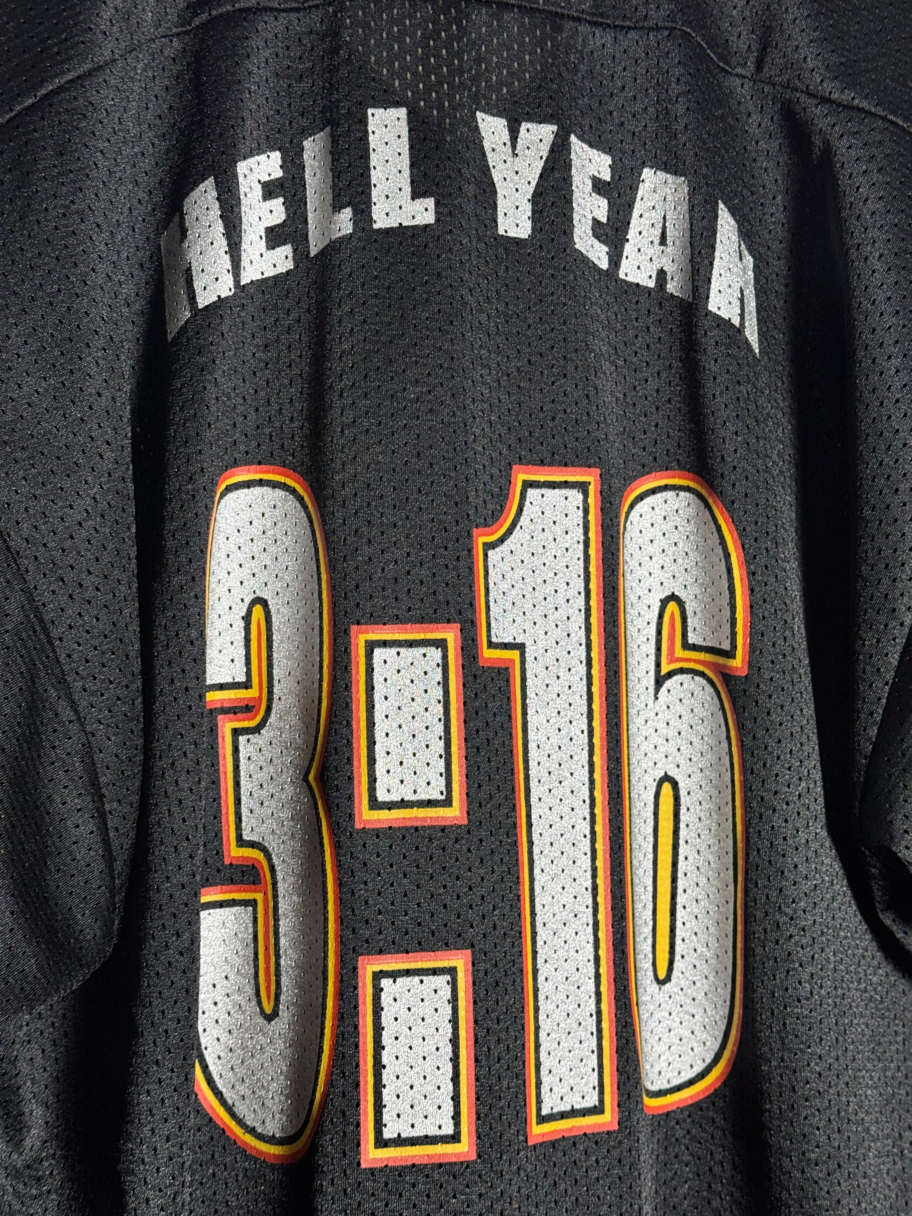 WWE Steve Austin 3:16 Hell Yeah Black Gray Orange White Mesh Jersey Shirt XL