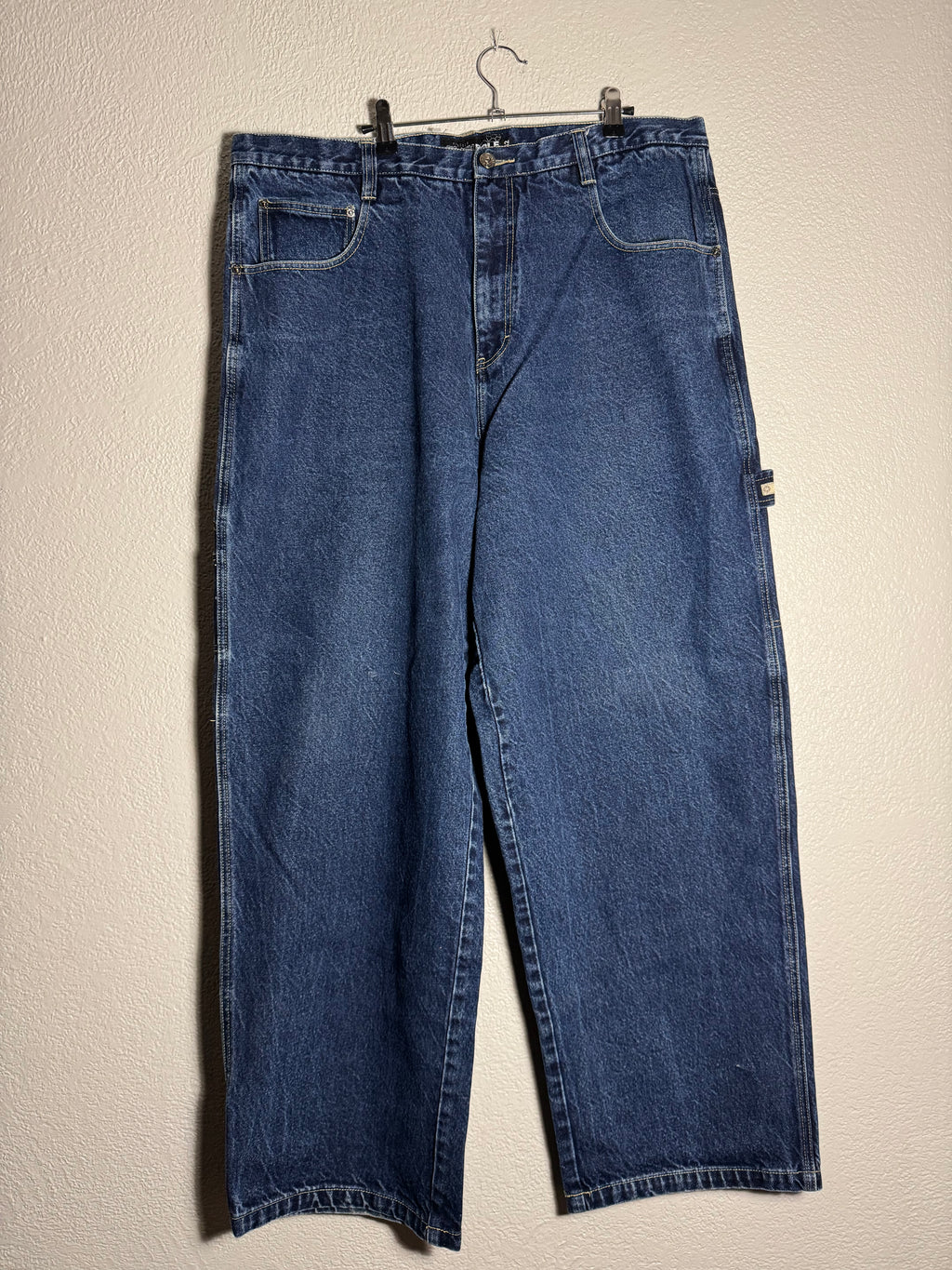Grunge Emo Vintage Baggy Wide Leg Dark Blue w Yellow Southpole Jeans Original 42