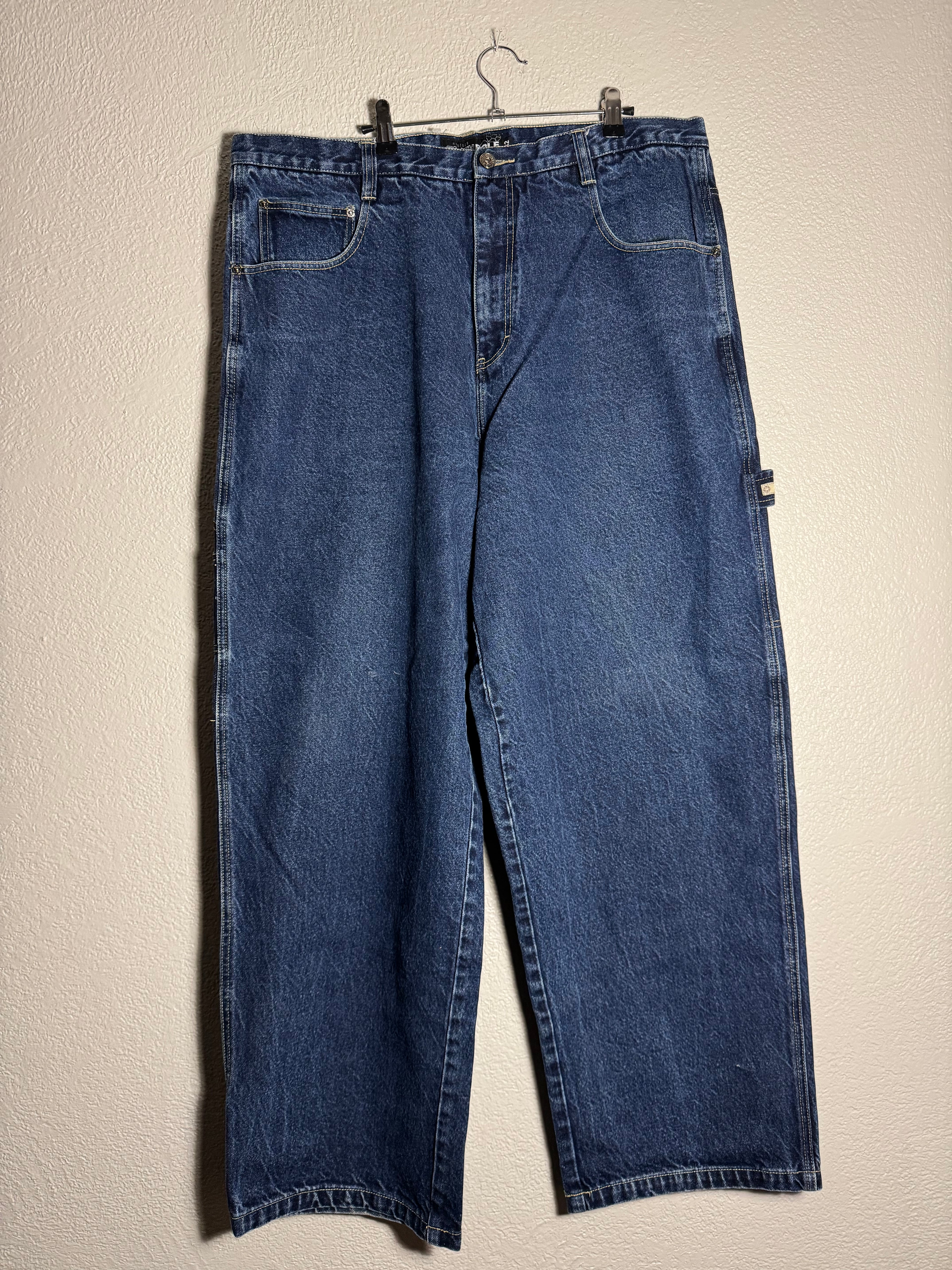 Grunge Emo Vintage Baggy Wide Leg Dark Blue w Yellow Southpole Jeans Original 42