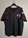 Vtg 90s NBA Starter Chicago Bulls Pin Stripe Button Up Jersey