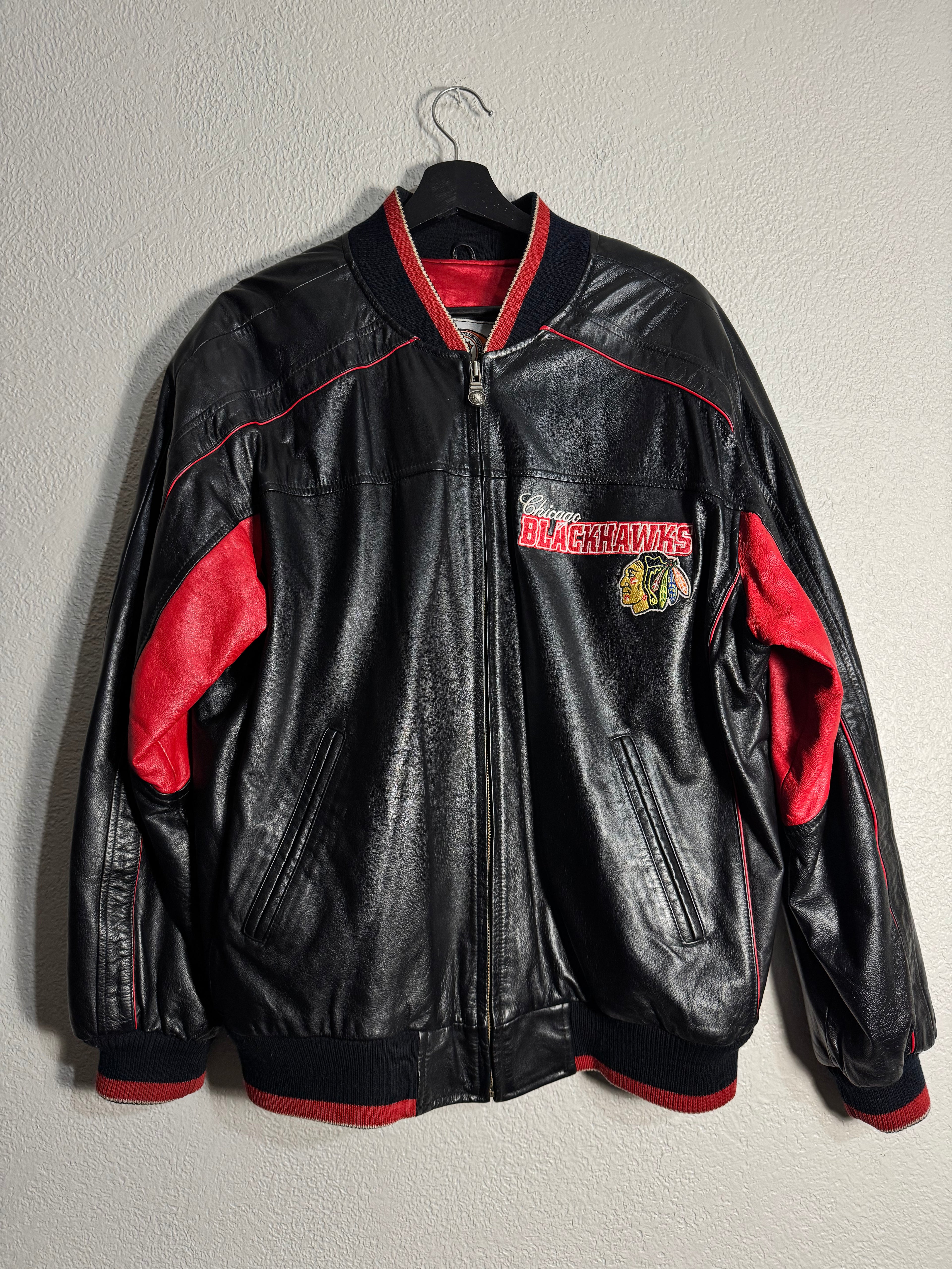 90’s Vintage Chicago Blackhawks NHL Leather Jacket Size M