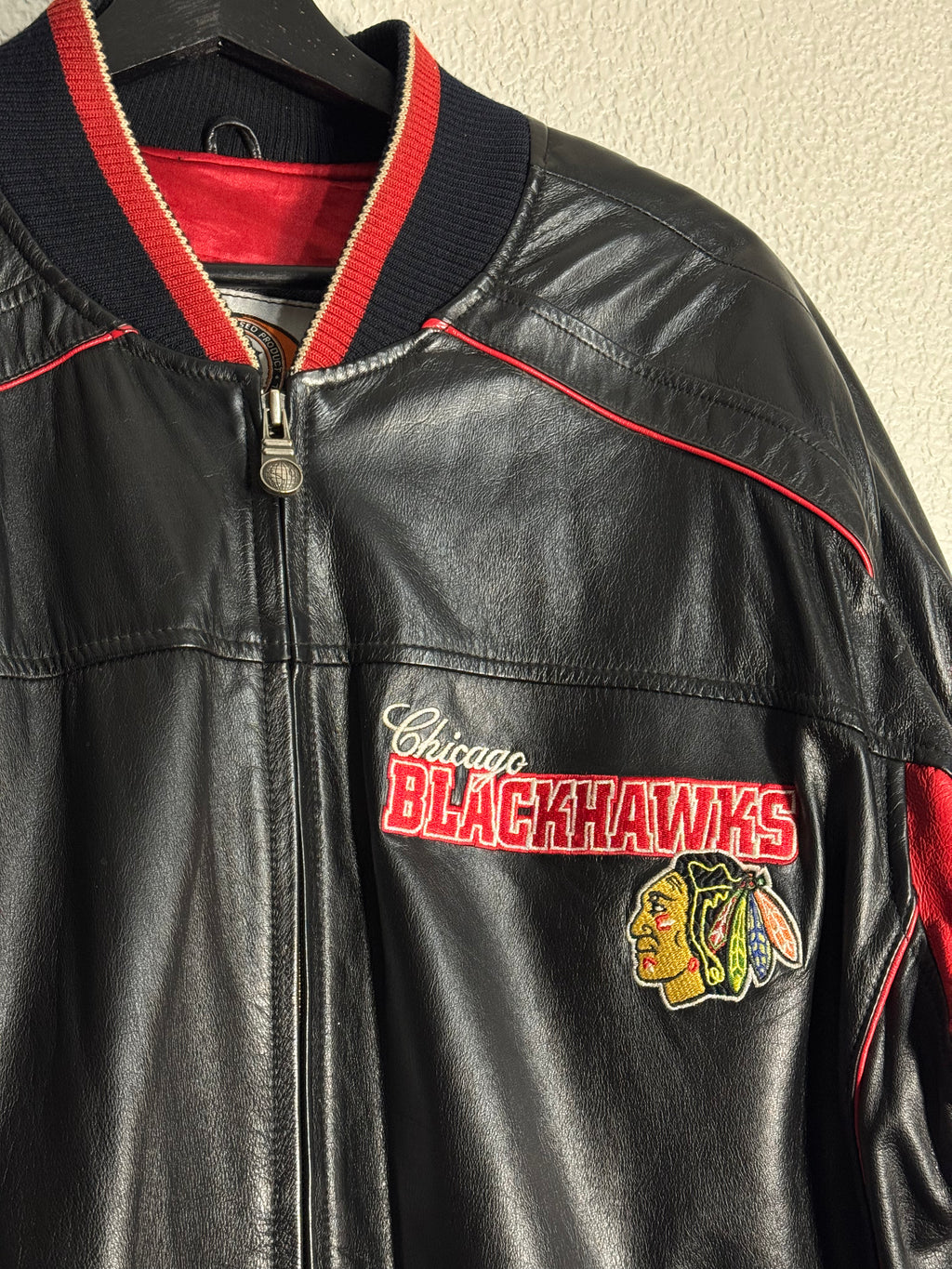 90’s Vintage Chicago Blackhawks NHL Leather Jacket Size M