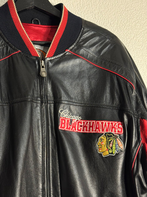 90’s Vintage Chicago Blackhawks NHL Leather Jacket Size M