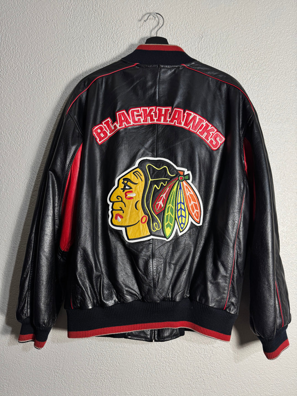 90’s Vintage Chicago Blackhawks NHL Leather Jacket Size M