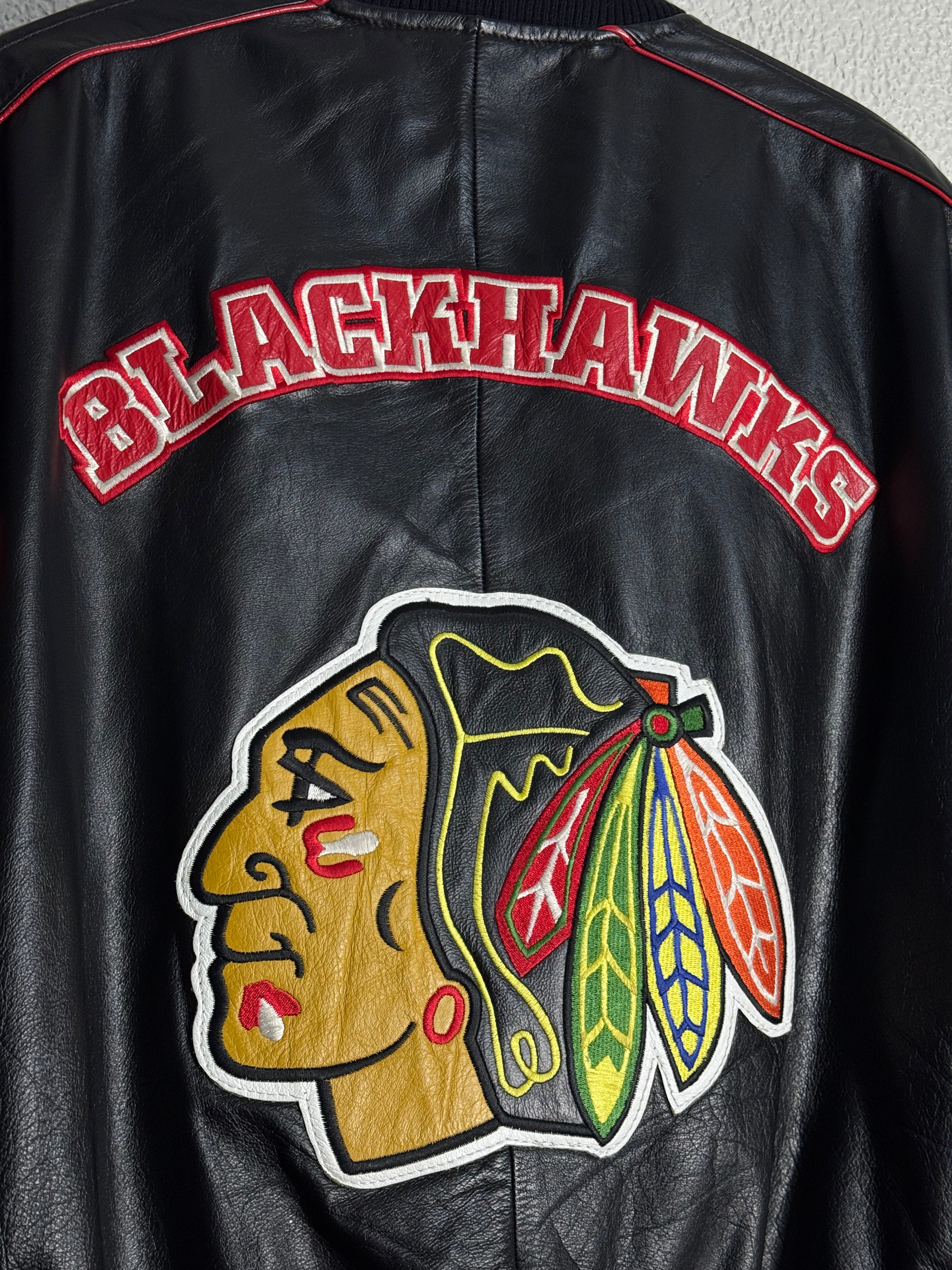 90’s Vintage Chicago Blackhawks NHL Leather Jacket Size M