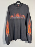 VTG Y2K Harley Davidson Eagle Flames Claws Black Faded Long Sleeve T Shirt XL
