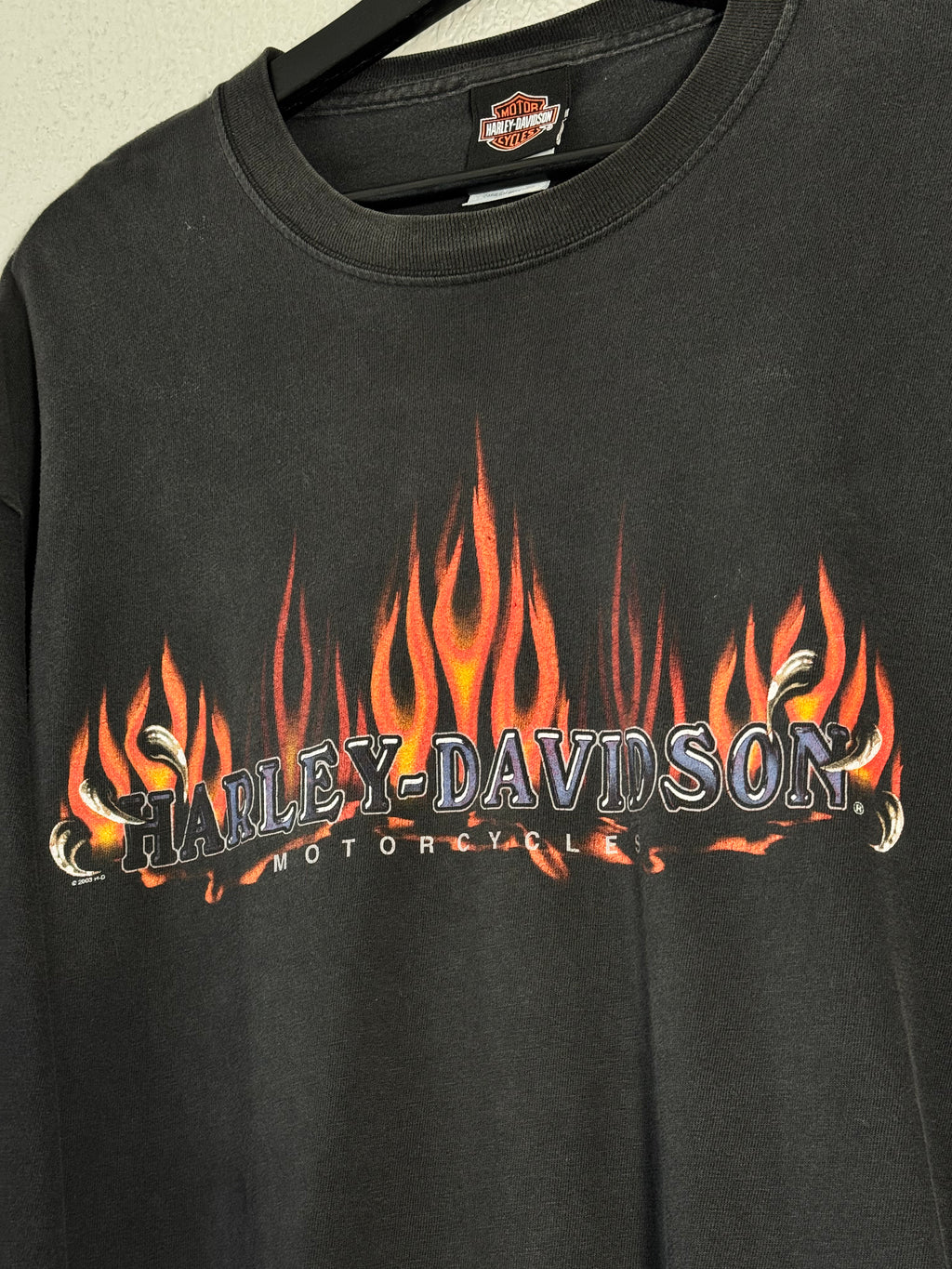 VTG Y2K Harley Davidson Eagle Flames Claws Black Faded Long Sleeve T Shirt XL