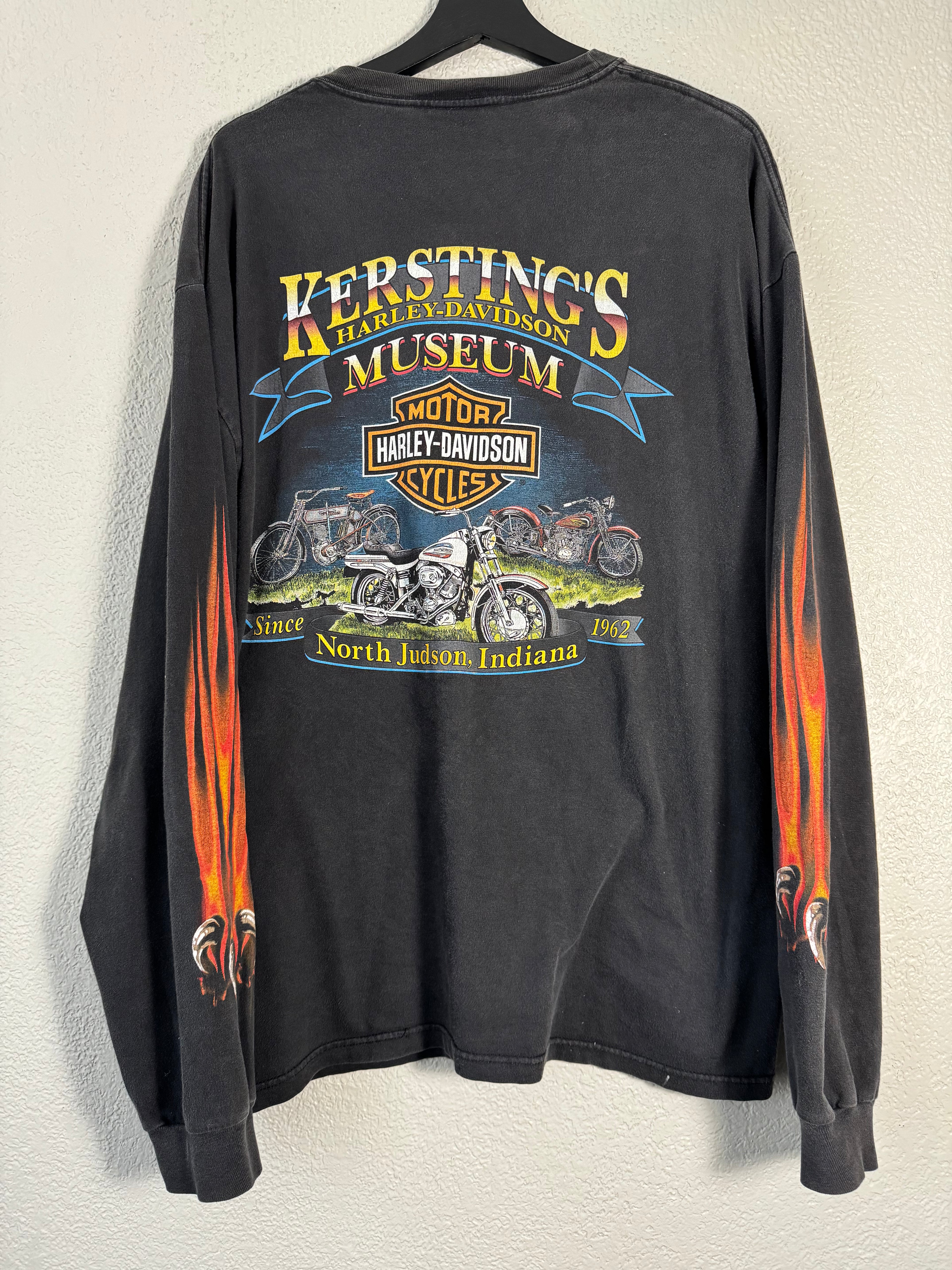 VTG Y2K Harley Davidson Eagle Flames Claws Black Faded Long Sleeve T Shirt XL