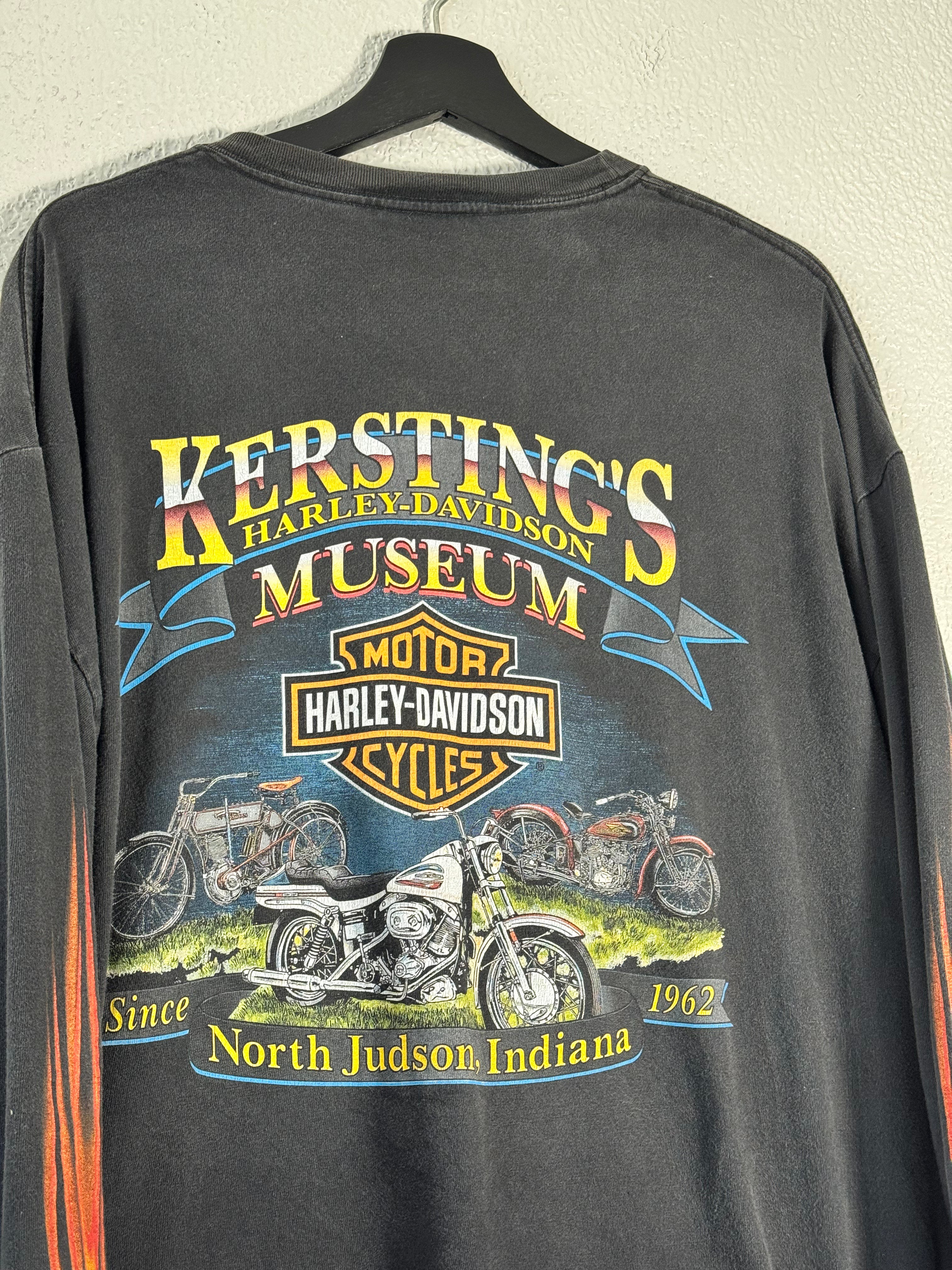 VTG Y2K Harley Davidson Eagle Flames Claws Black Faded Long Sleeve T Shirt XL