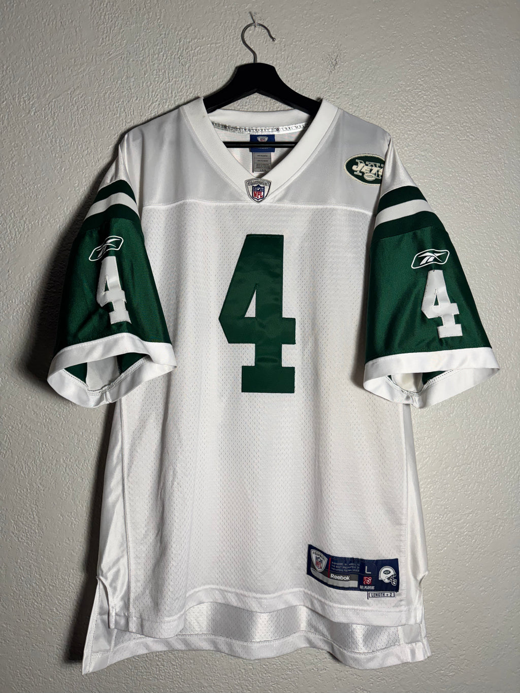 Reebok Brett Favre New York Jets On Field Jersey Sewn White Away NFL Size Large