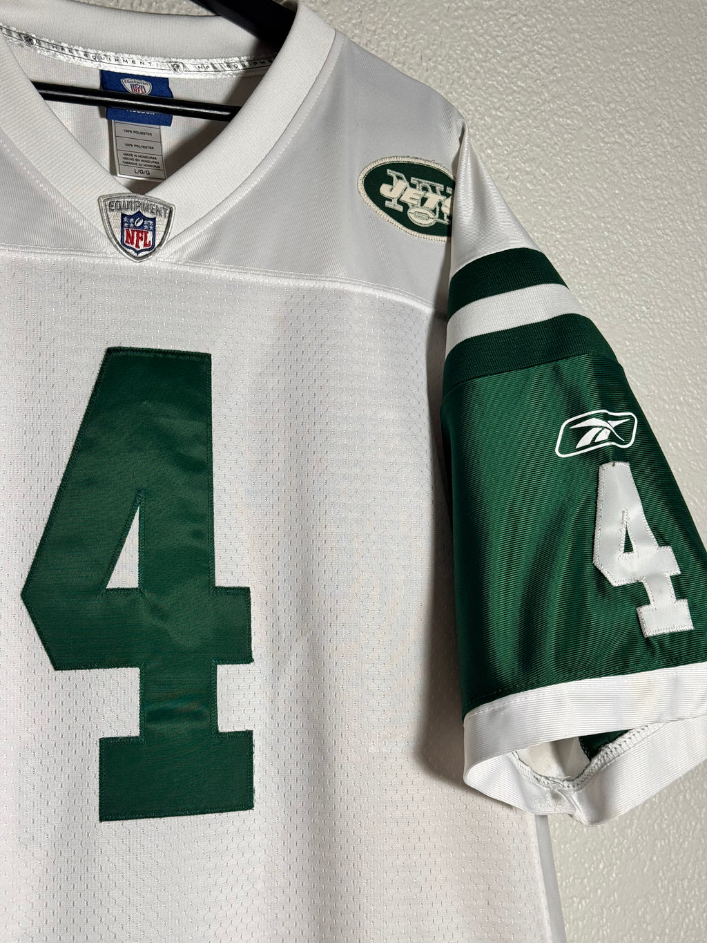 Reebok Brett Favre New York Jets On Field Jersey Sewn White Away NFL Size Large