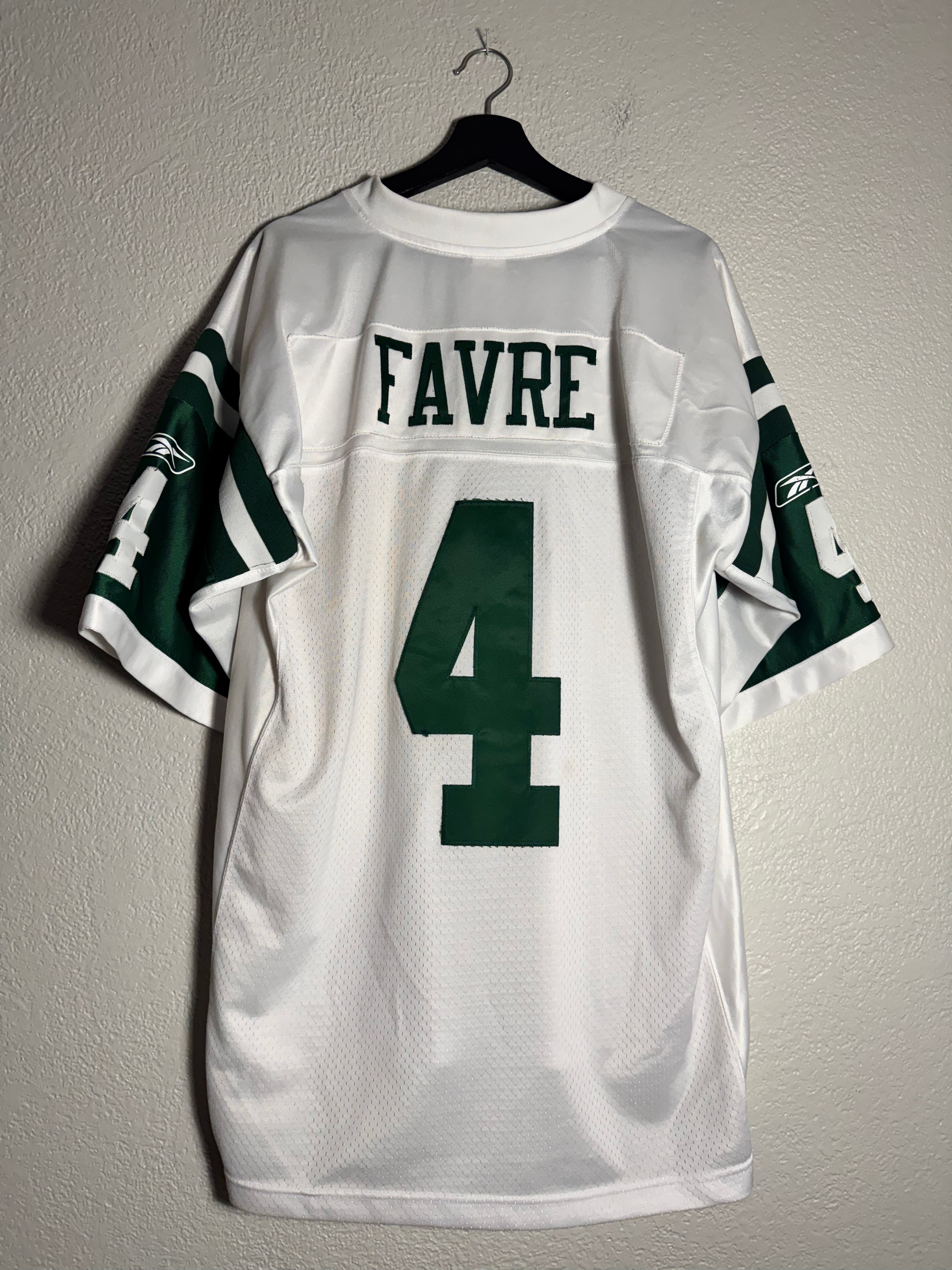 Reebok Brett Favre New York Jets On Field Jersey Sewn White Away NFL Size Large