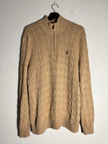 Polo Ralph Lauren Sweater Beige Cotton 1/4 Zip Cable Knit Pullover Size Large