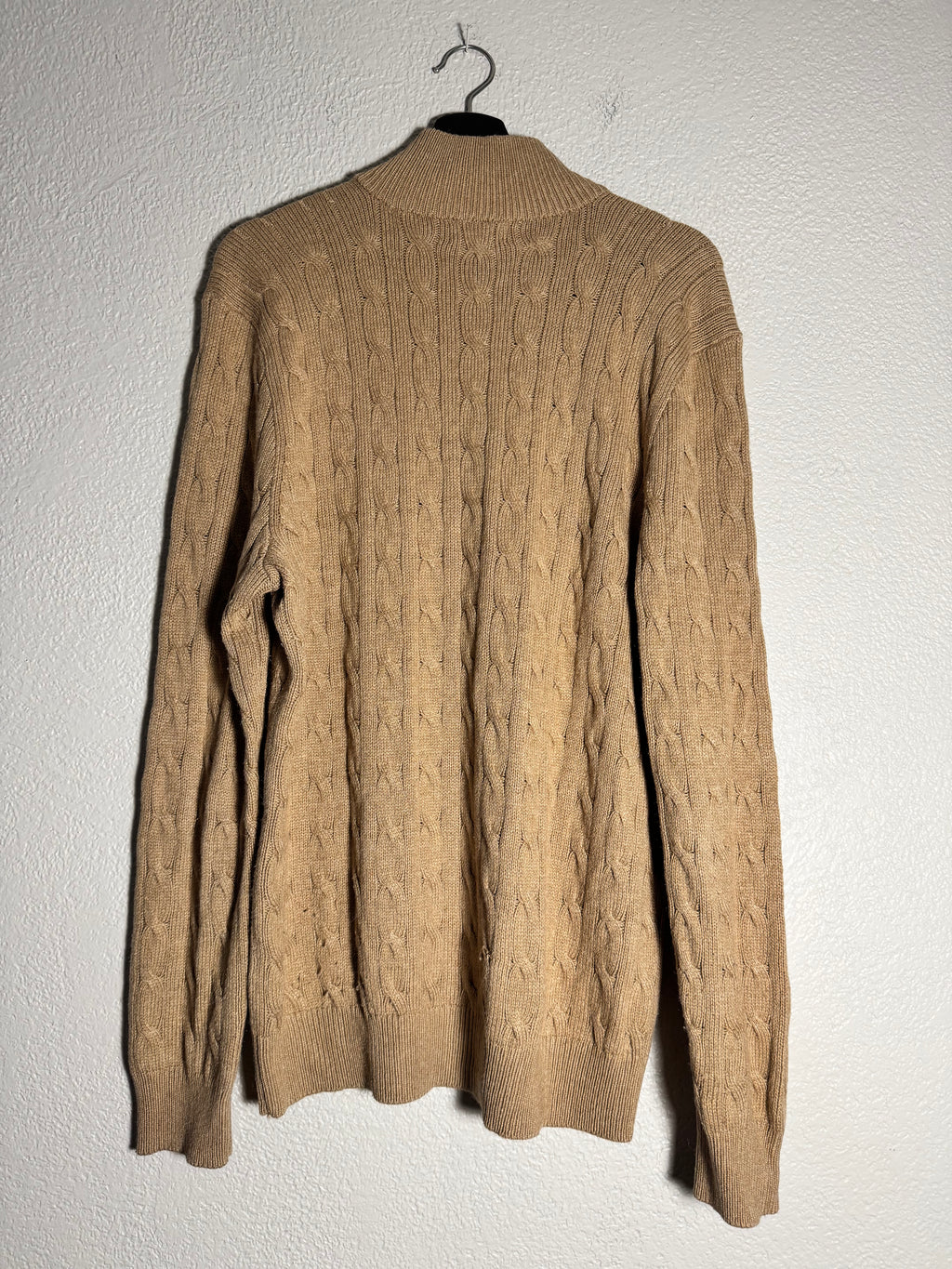 Polo Ralph Lauren Sweater Beige Cotton 1/4 Zip Cable Knit Pullover Size Large
