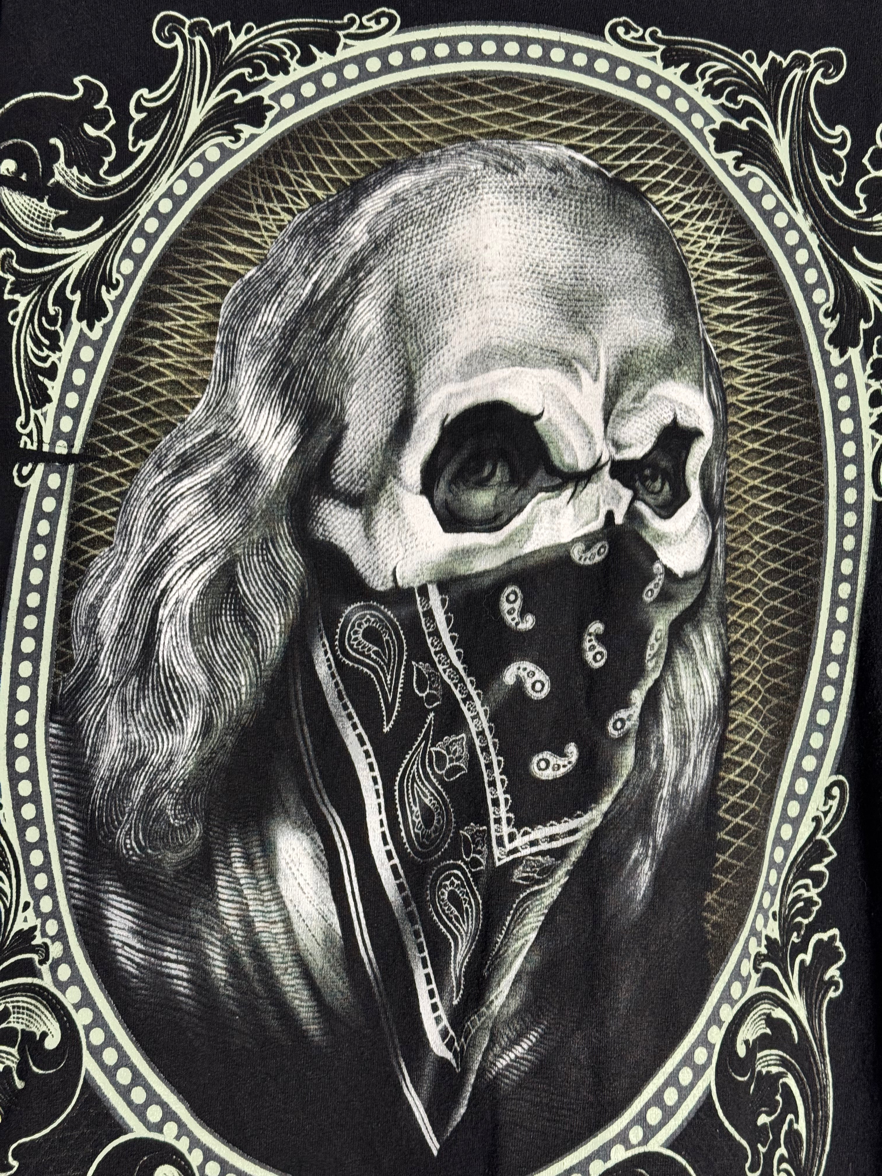 Vintage Y2K Benjamin Franklin Skull T-shirt Size Medium
