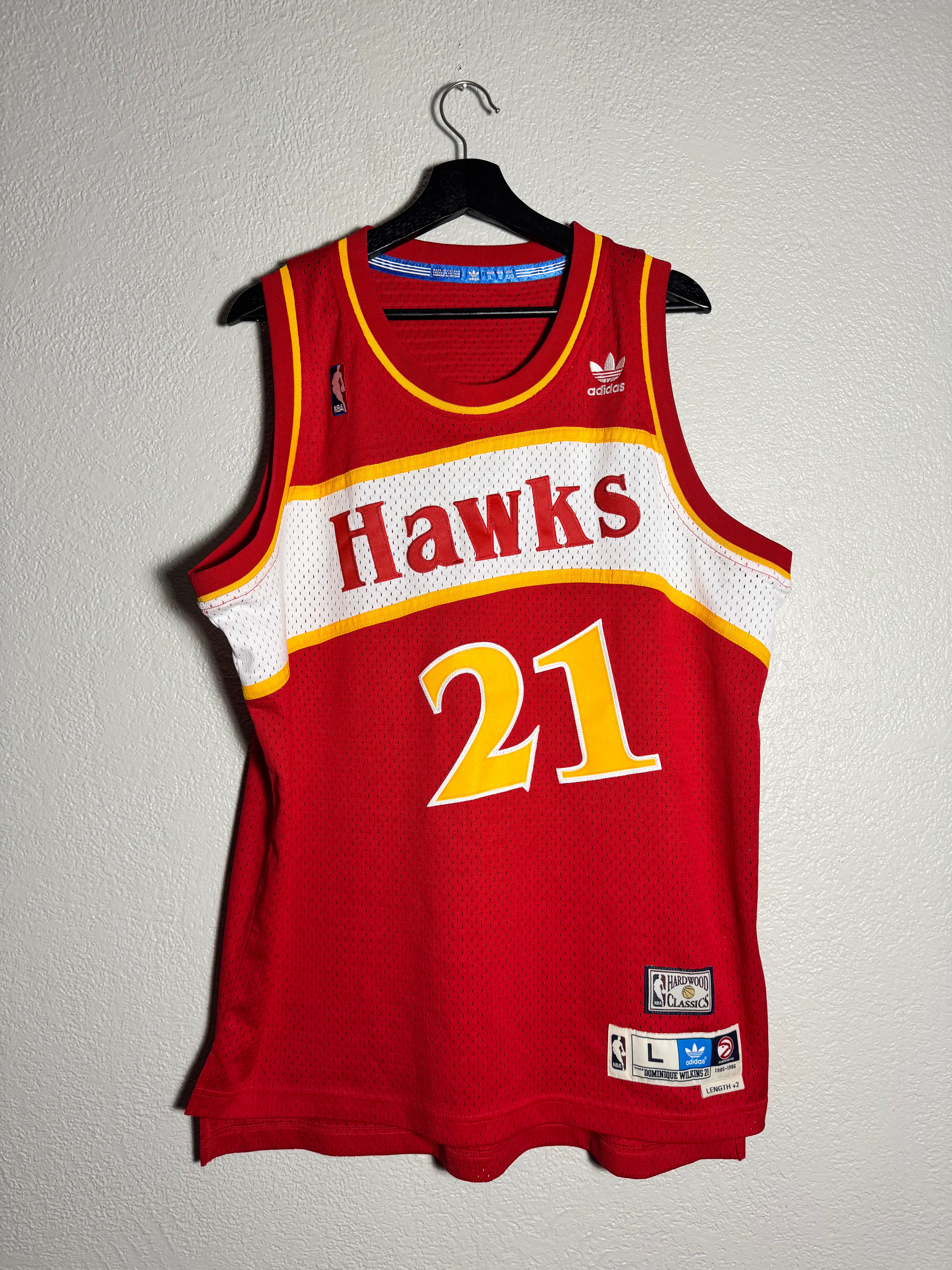 Adidas Retro Red Dominique Wilkins #21 Sewn Basketball Jersey Size M
