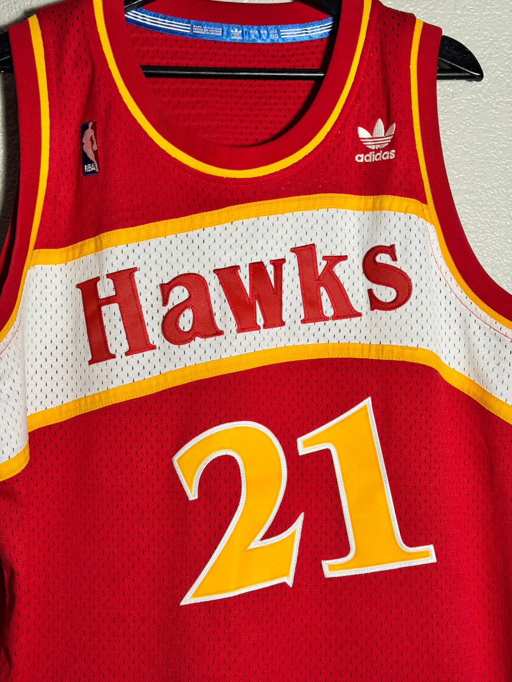 Adidas Retro Red Dominique Wilkins #21 Sewn Basketball Jersey Size M