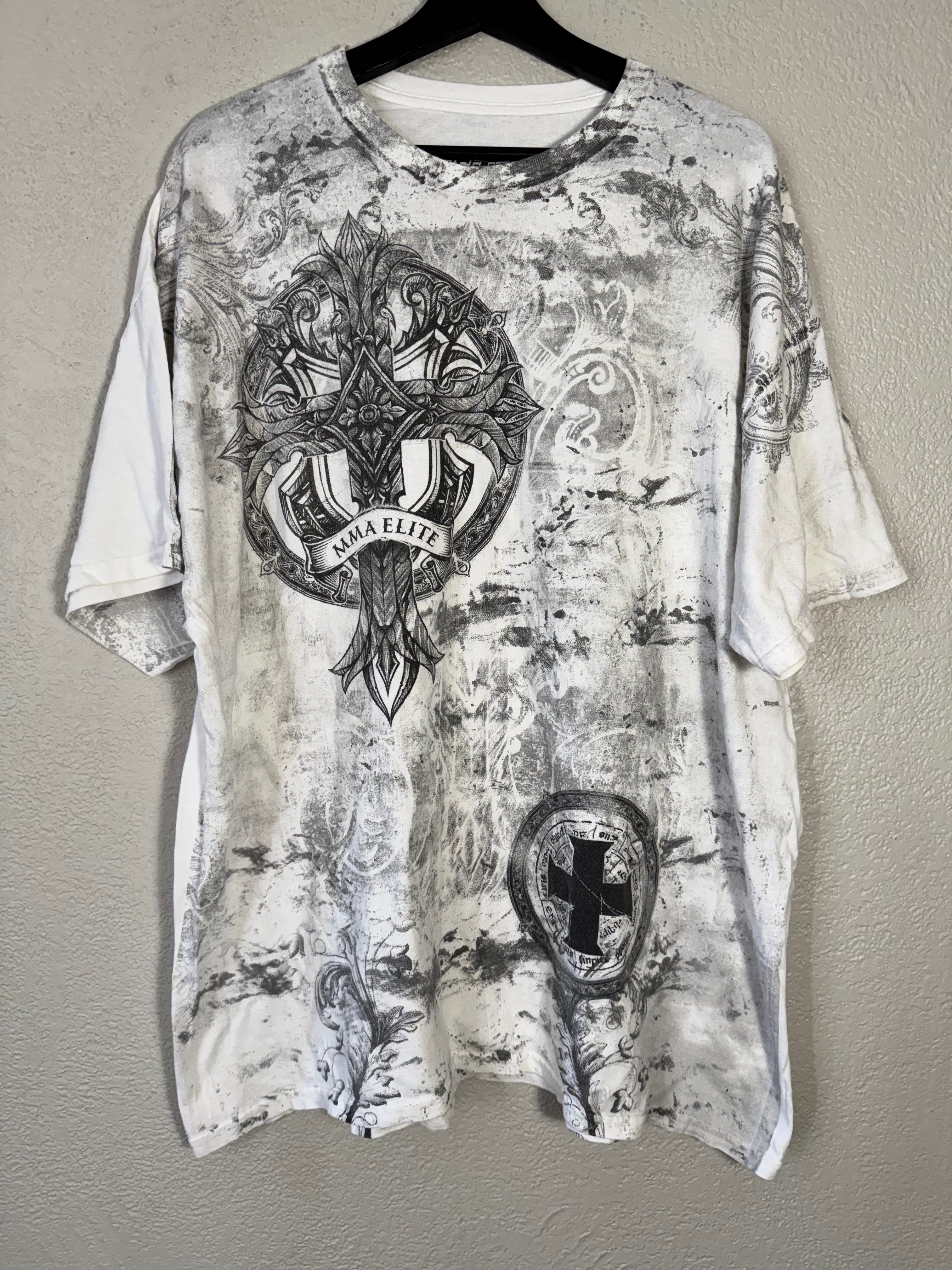 MMA Elite Cross AOP Short Sleeve T Shirt Y2K Grunge Size 2XL
