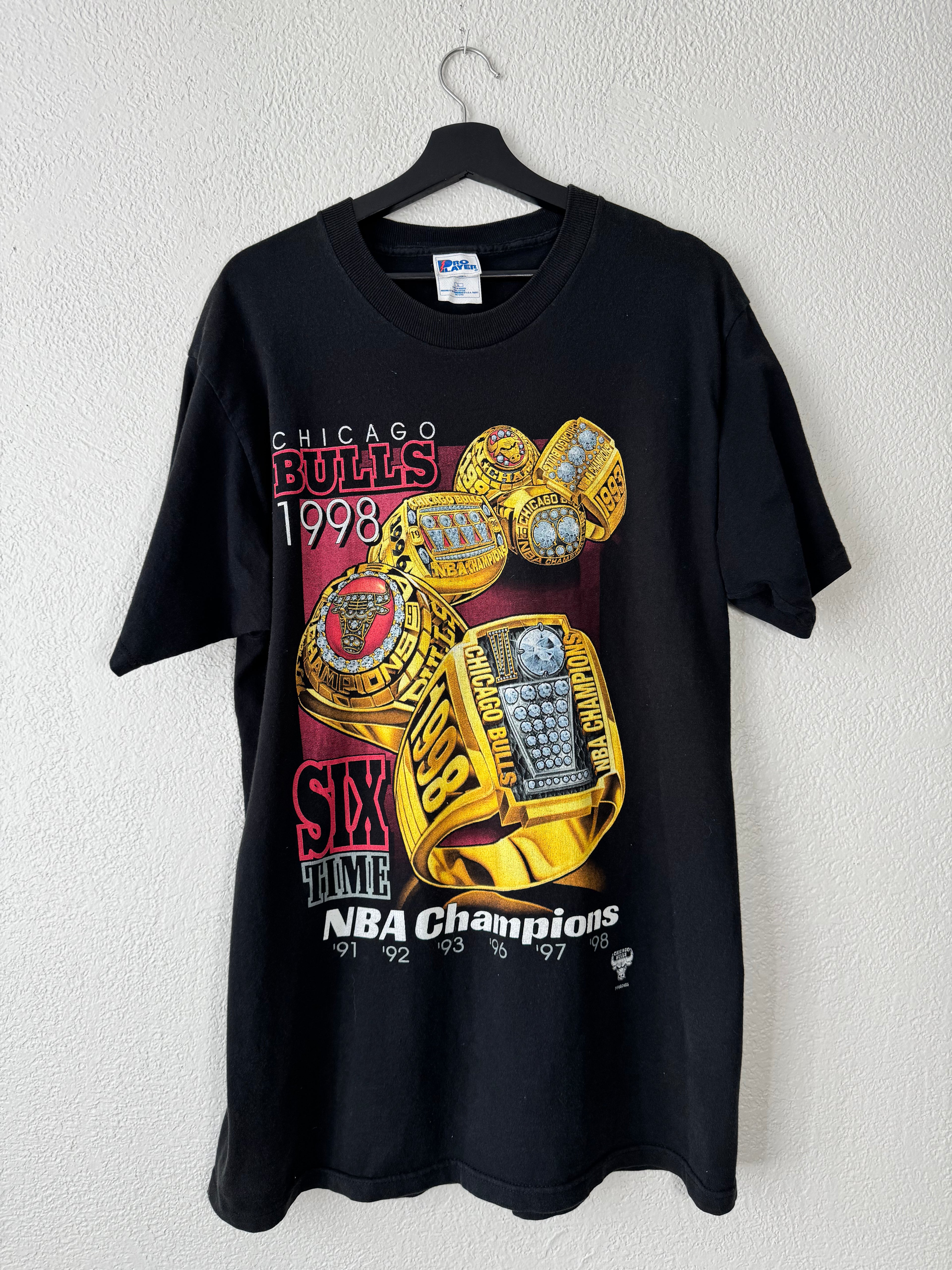 VTG 90s 1998 Chicago Bulls Championship 6 Rings Pro Player Shirt Size Large