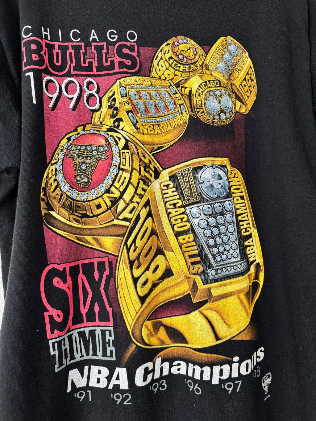 VTG 90s 1998 Chicago Bulls Championship 6 Rings Pro Player Shirt Size Large