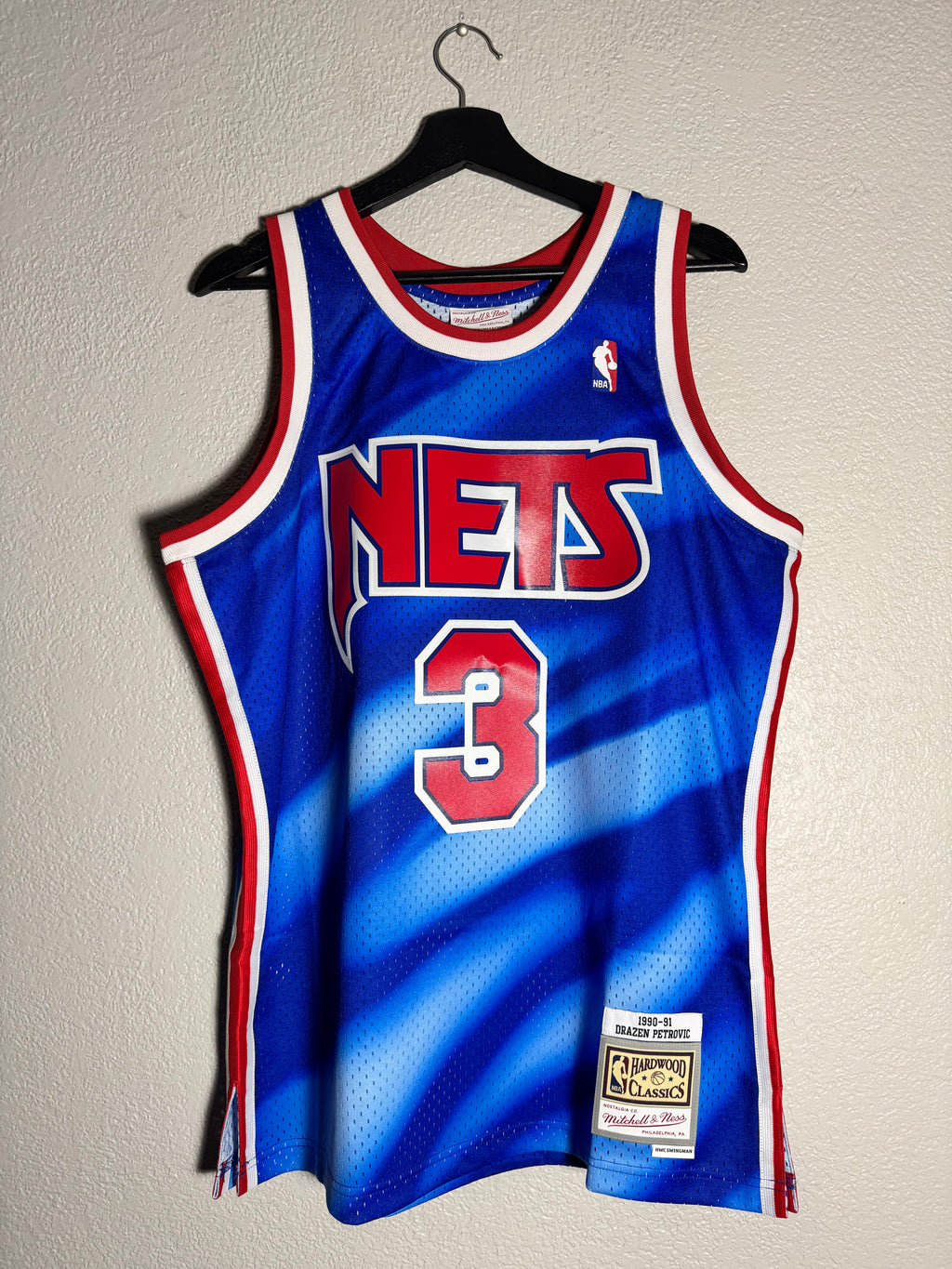 (NEW) Mitchell & Ness 1990 New Jersey Nets Drazen Petrovic 3 Swingman Size Large