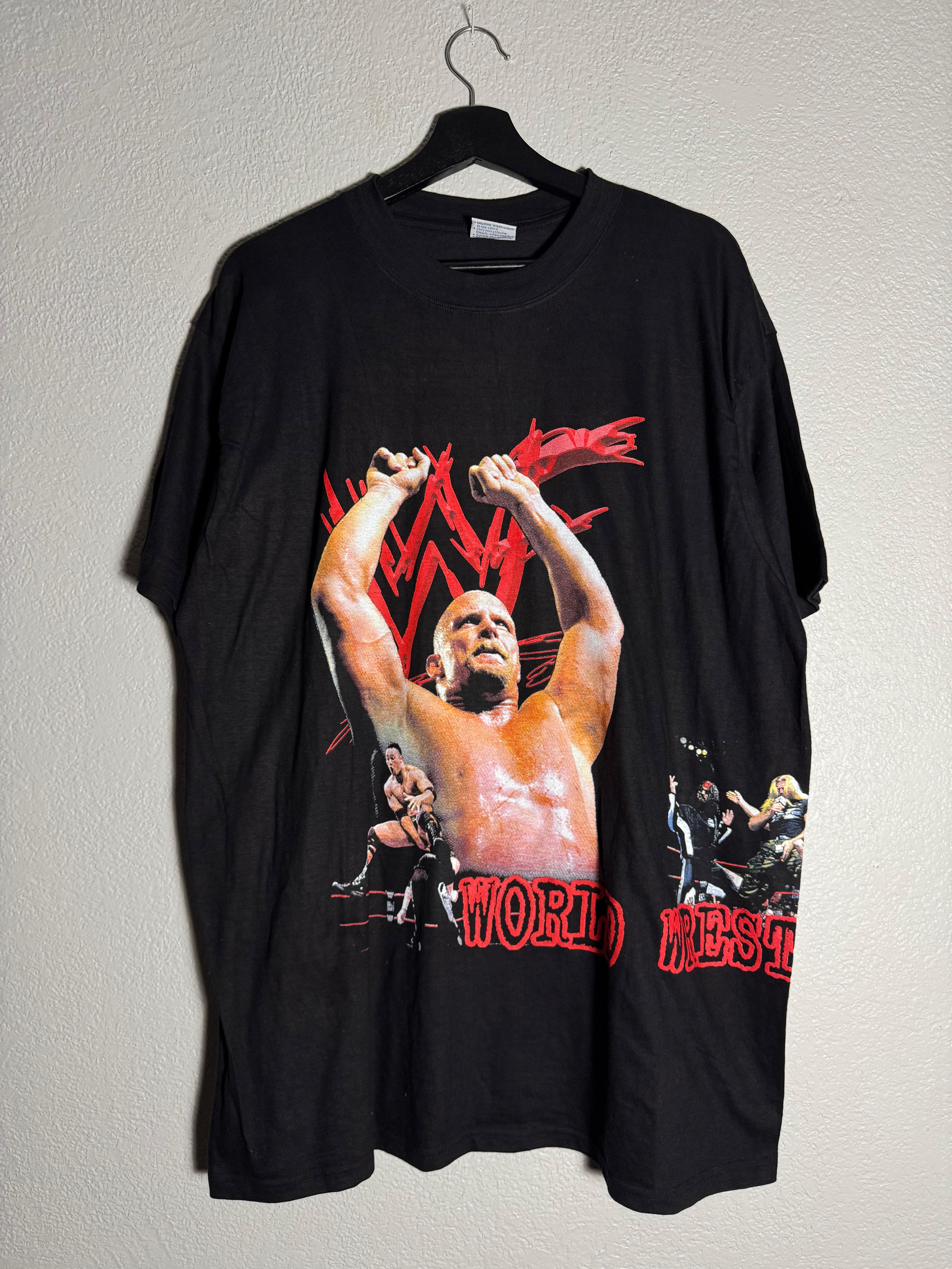 Vintage 1998 WWF Wrestling Rap Tee T-shirt Stone Cold Undertaker Kane Chyna Size XL