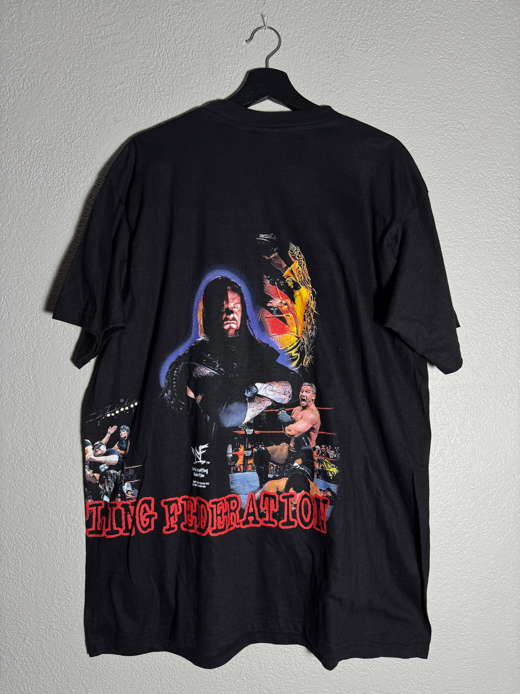 Vintage 1998 WWF Wrestling Rap Tee T-shirt Stone Cold Undertaker Kane Chyna Size XL