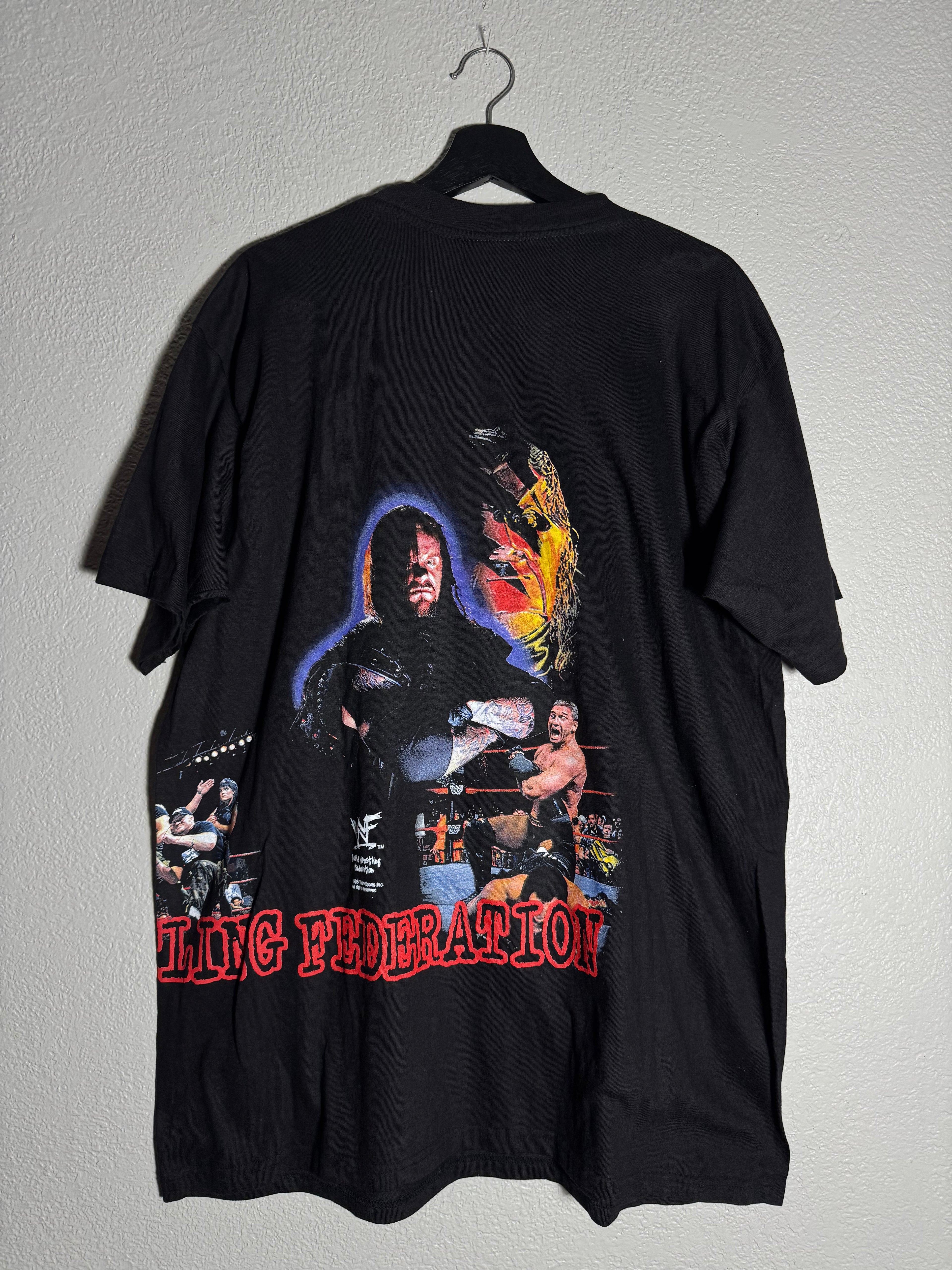Vintage 1998 WWF Wrestling Rap Tee T-shirt Stone Cold Undertaker Kane Chyna Size XL