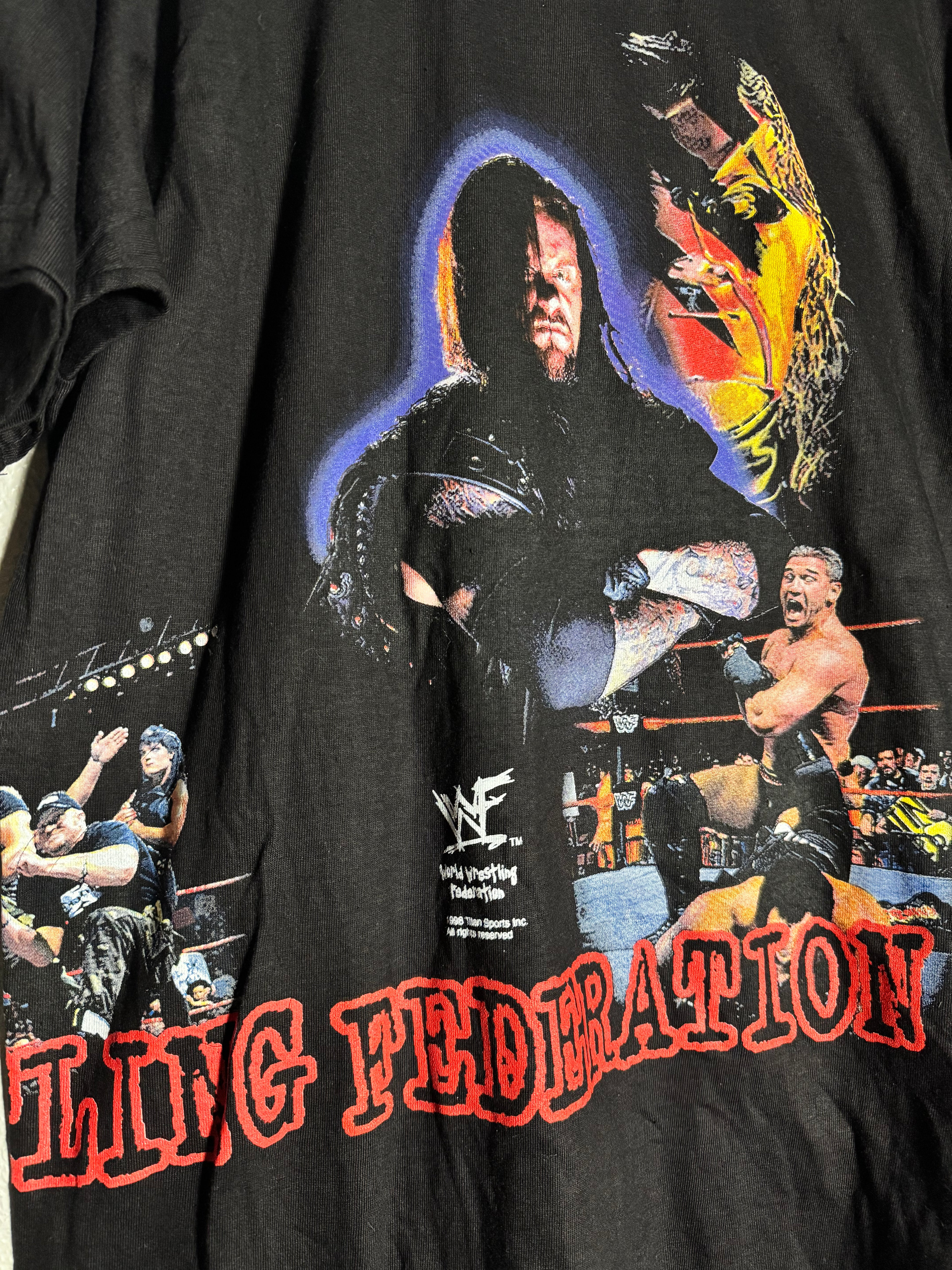 Vintage 1998 WWF Wrestling Rap Tee T-shirt Stone Cold Undertaker Kane Chyna Size XL